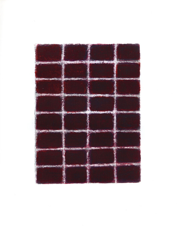 Alizarin Squares, 1997 — alizarin crimson oil on handfolded paper, 5 7/8" x 4 3/4"
