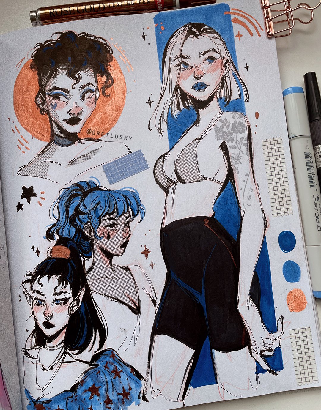 Gretel Lusky's Instagram post: “A sketchbook page I created using  @spectrumnoir alcohol markers and fineliners ✨ I abso…