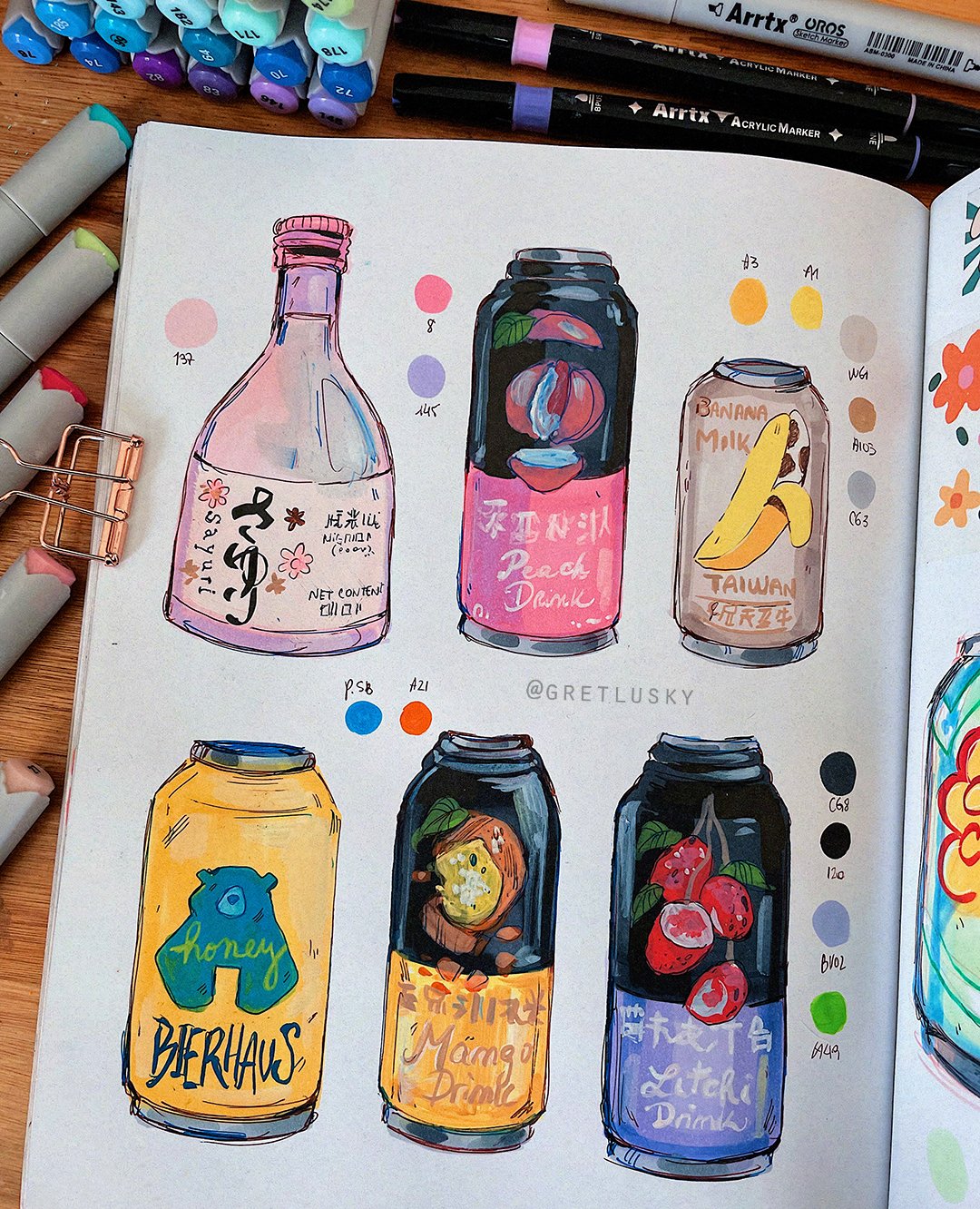 Gretel Lusky's Instagram post: “A sketchbook page I created using  @spectrumnoir alcohol markers and fineliners ✨ I abso…