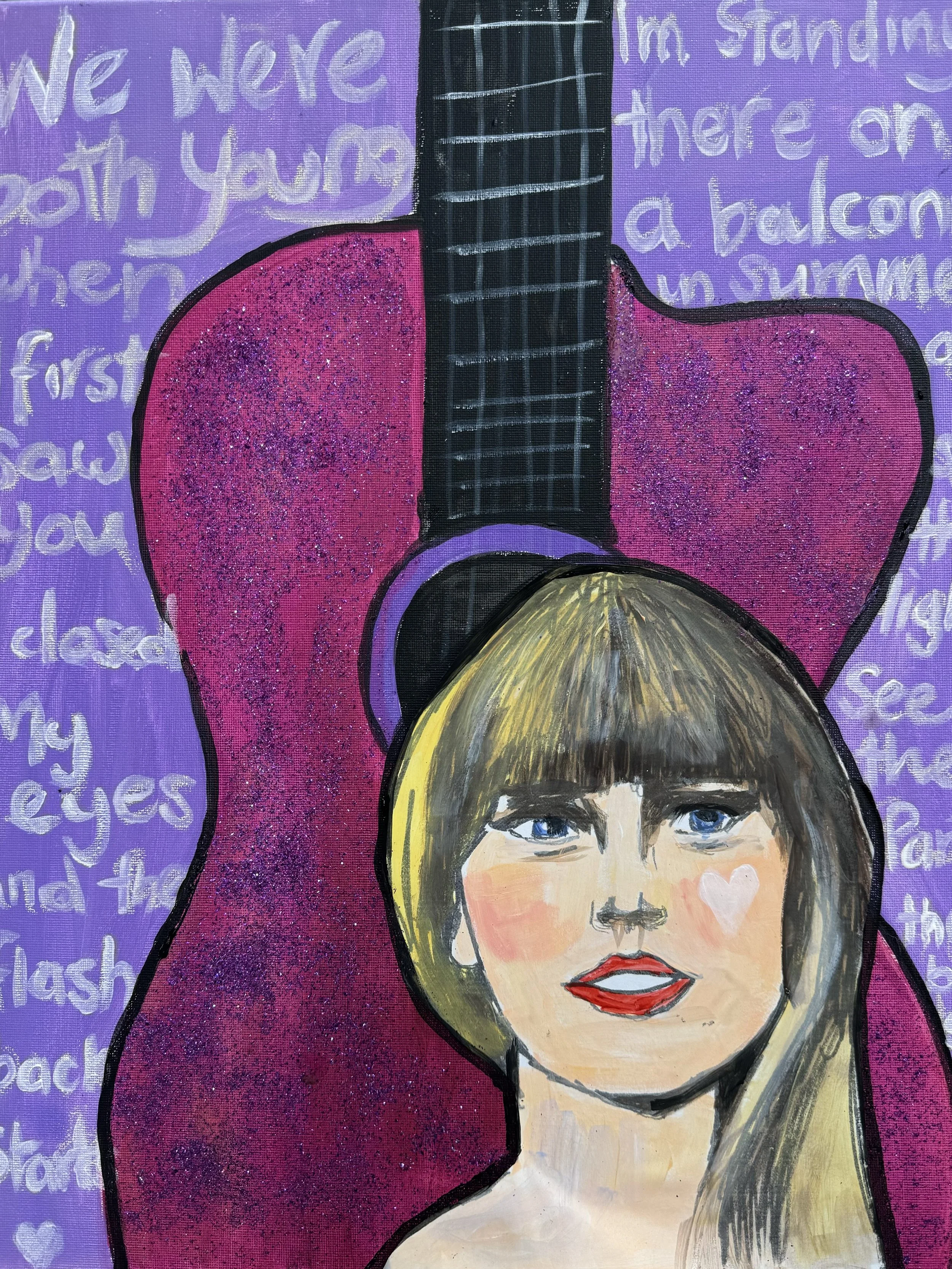 Swiftie Session $65  2.5hours ages10+ a mix of Painting and collage - we redraw Taylor for you, but you paint her!
