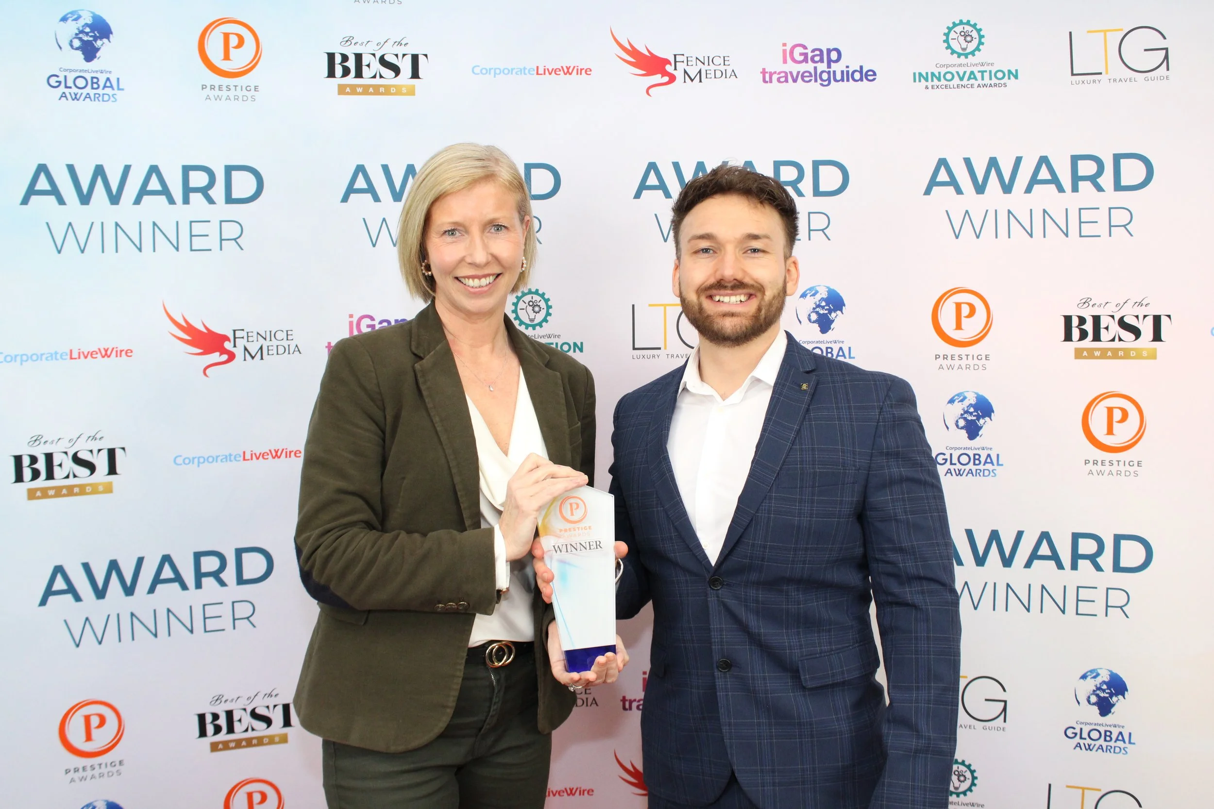 Cecilia receiving Prestige Awards Career Coach of the Year