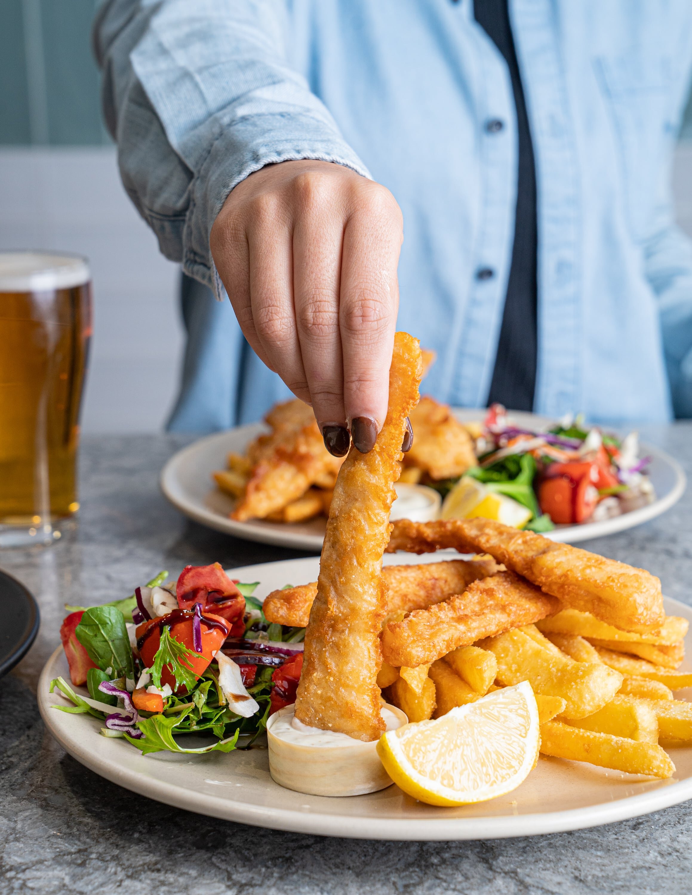 Fish and chips with garden salad