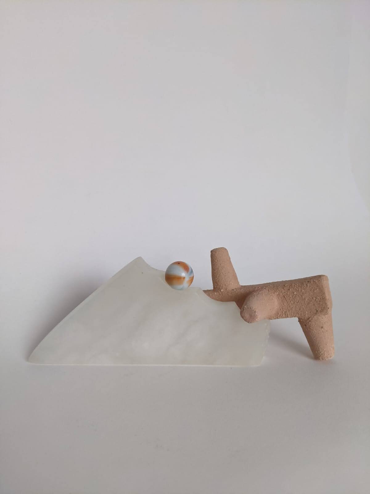 Minilith 13 (Sold)
Spanish Alabaster, Bisque Fired Clay, Glass Marble
February 2021