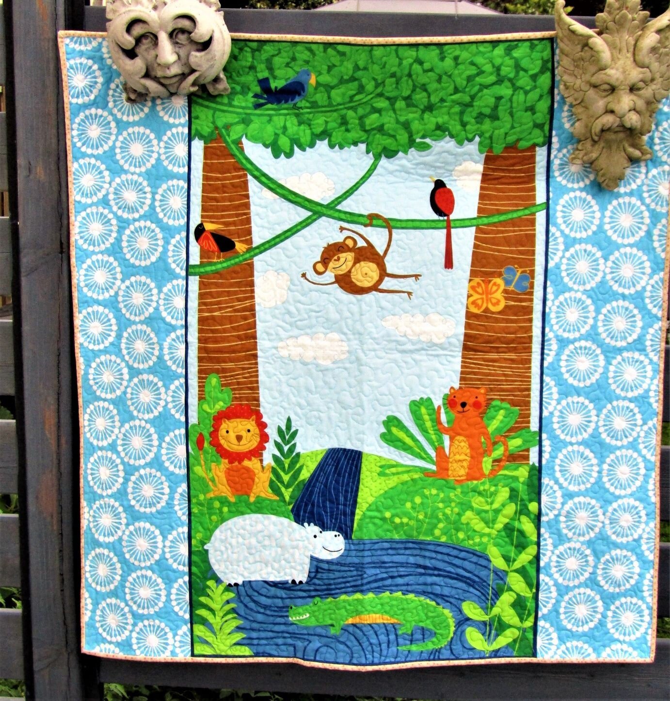 Extra-Large Crib-Size Jungle Friends Baby Quilt — O Begins Owl