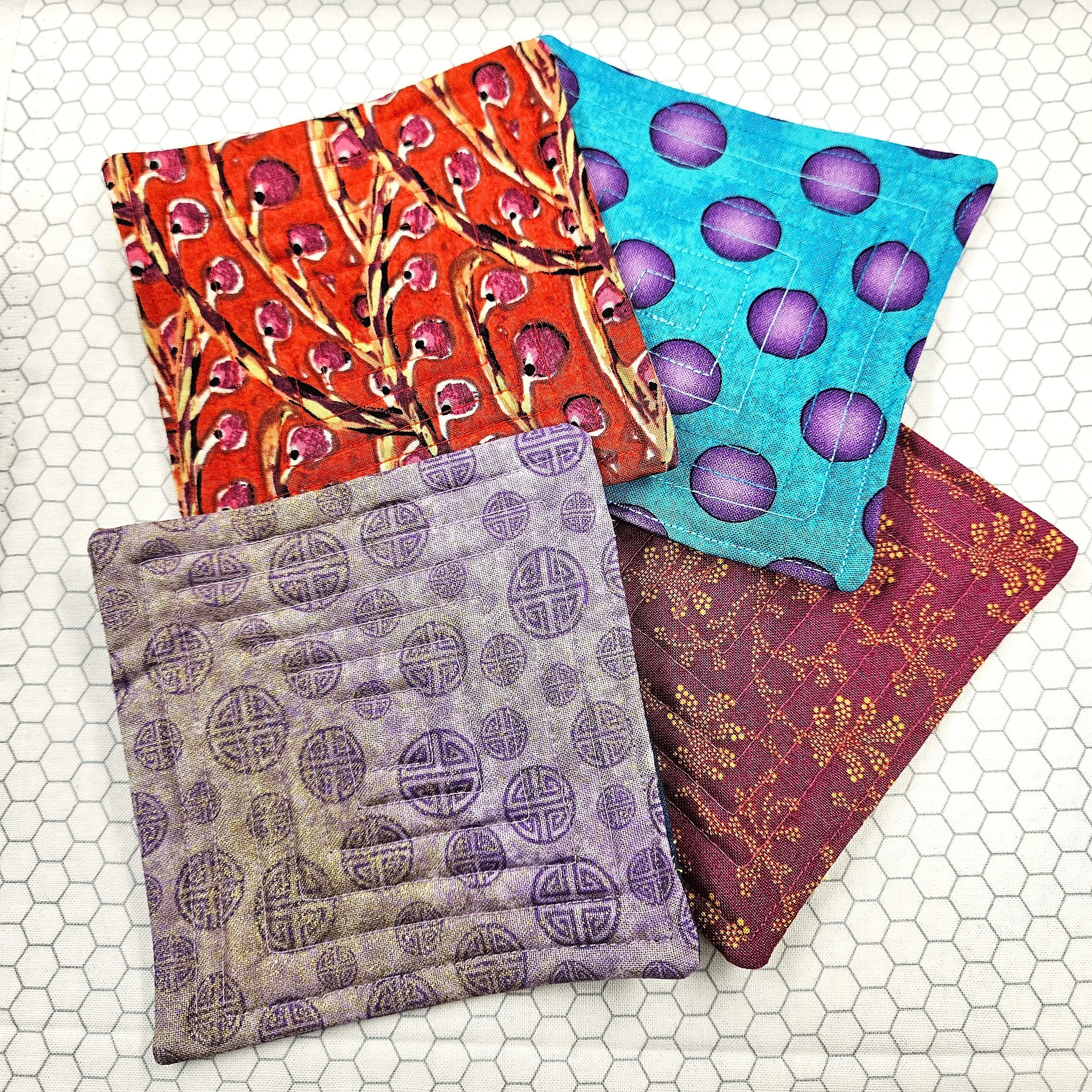 Vibrant Quilted Fabric Coasters (Set of 4)