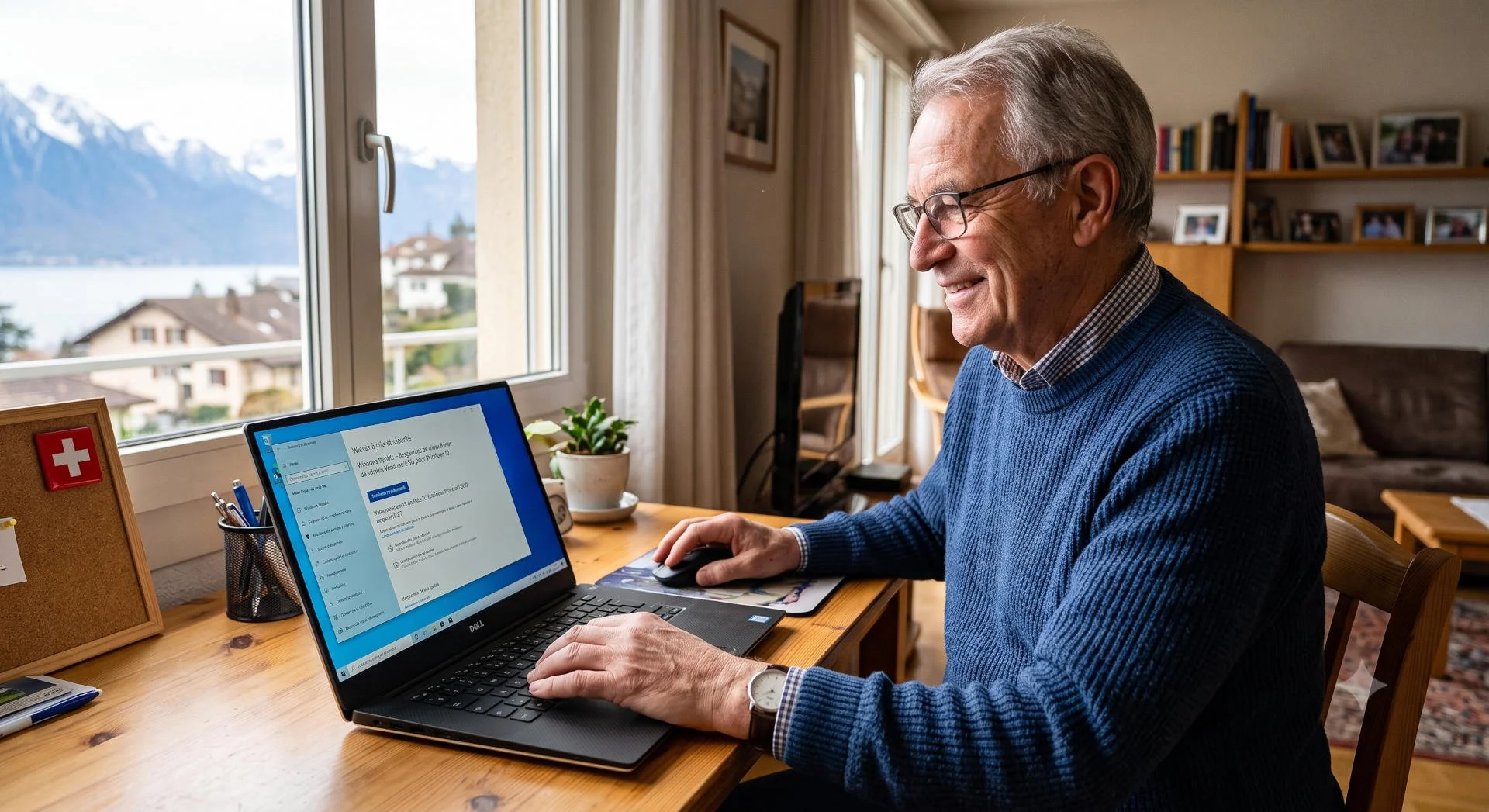Une personne retraitée souriant lors de la mise en place du service ESU de Windows 10.