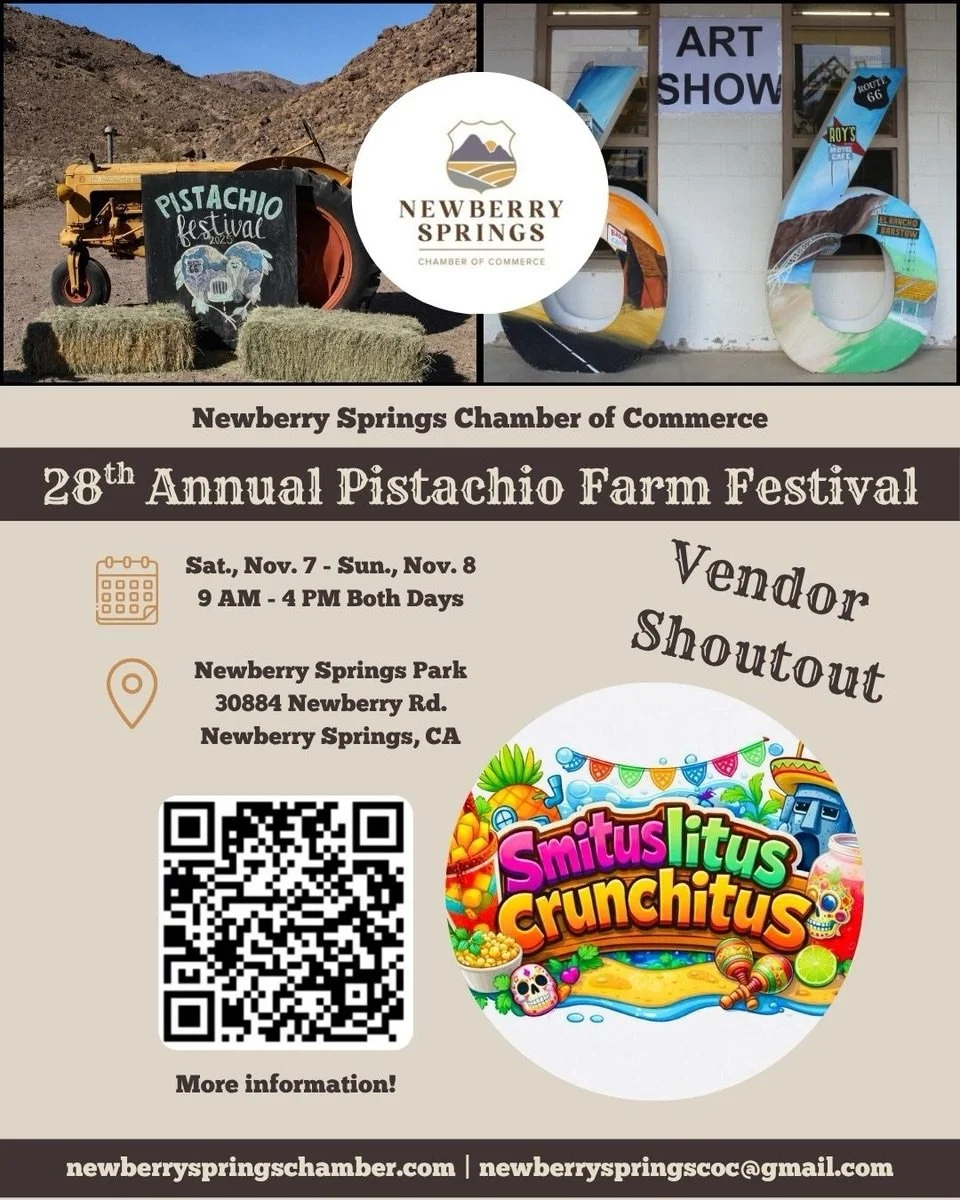 Smituslitus Crunchitus!

We&rsquo;re excited to introduce another amazing vendor joining us at the 28th Annual Pistachio Farm Festival! 💚

From unique finds to delicious treats, our vendors are a HUGE part of what makes this festival so special! 🛍️
