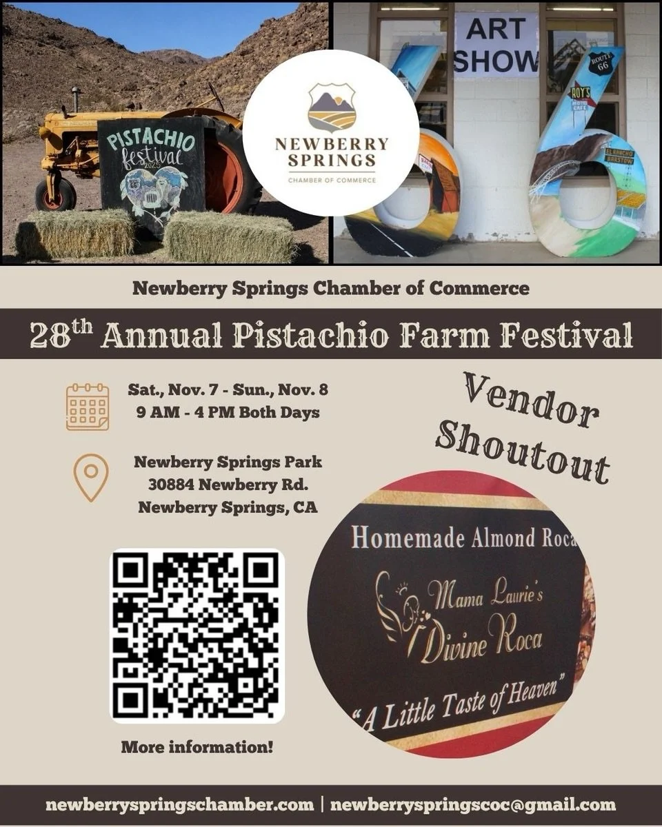 VENDOR SHOUTOUT!

MAMA LAURIE&rsquo;S DIVINE ROCA 

We&rsquo;re excited to introduce another amazing vendor joining us at the 28th Annual Pistachio Farm Festival! 💚

From unique finds to delicious treats, our vendors are a HUGE part of what makes th