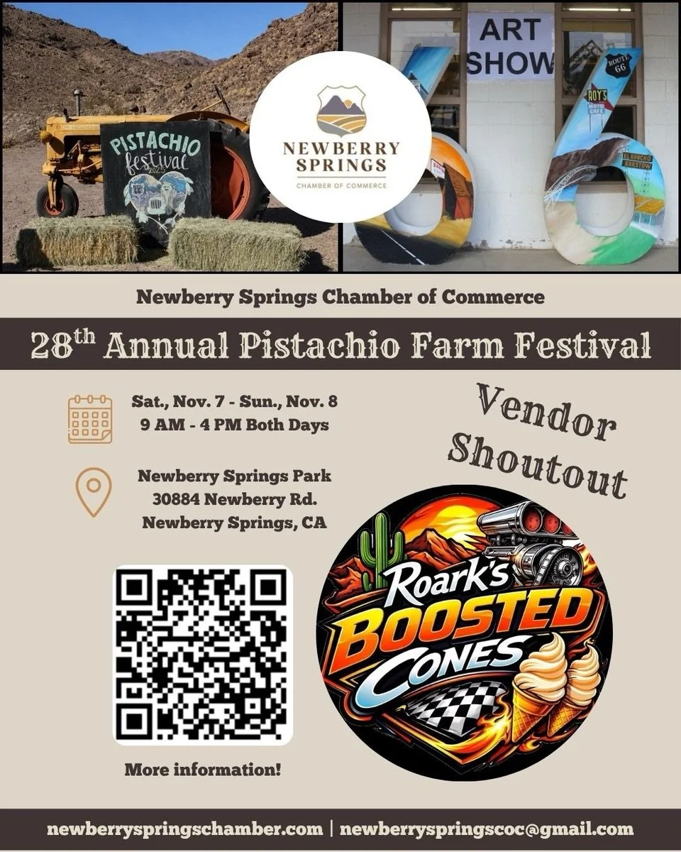 VENDOR SHOUTOUT!

@roarks_boosted_cones 

We&rsquo;re excited to introduce another amazing vendor joining us at the 28th Annual Pistachio Farm Festival! 💚

From unique finds to delicious treats, our vendors are a HUGE part of what makes this festiva