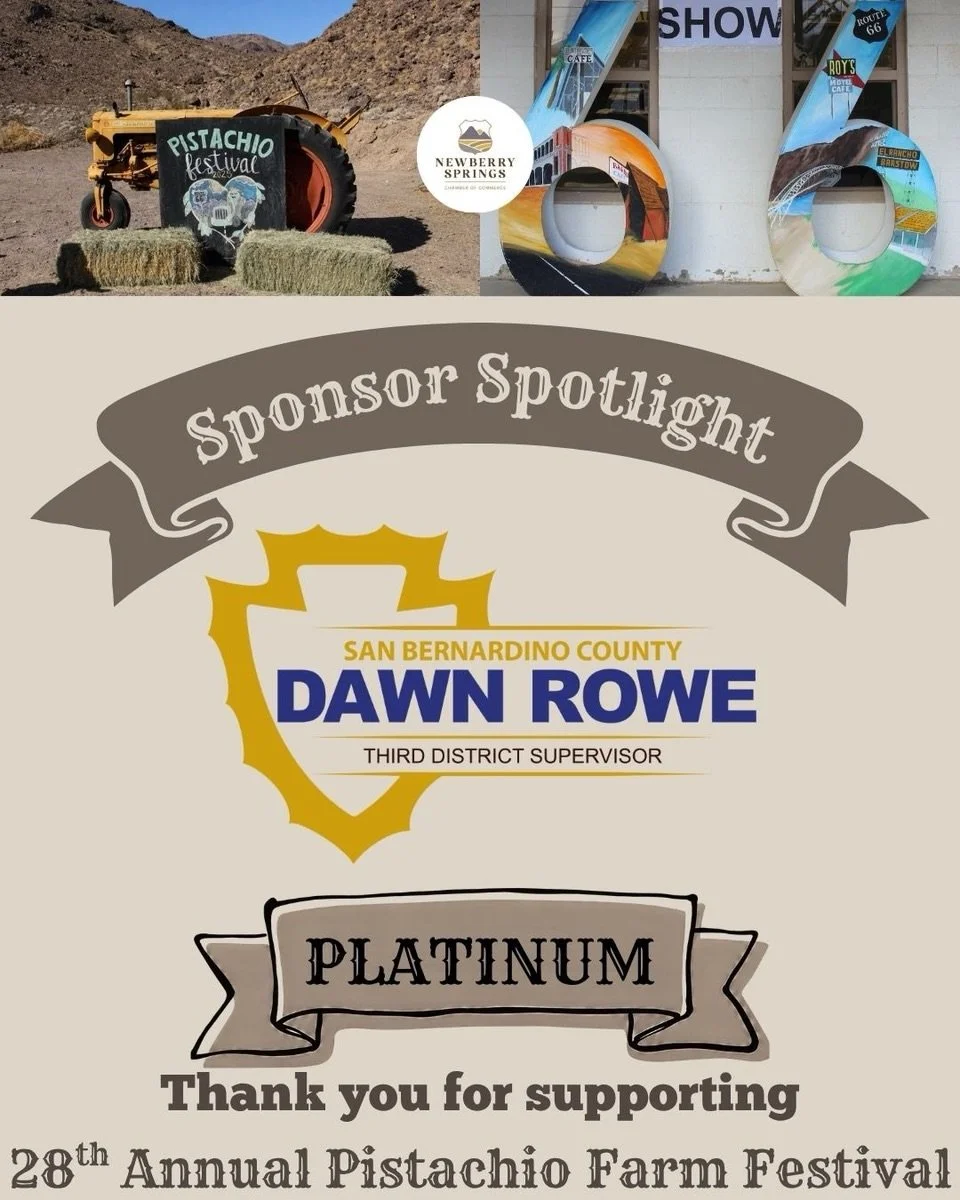 SPONSOR SHOUTOUT 

SAN BERNARDINO COUNTY THIRD DISTRICT SUPERVISOR @supervisordawnrowe 

The Pistachio Farm Festival is growing bigger and better, and we couldn&rsquo;t do it without the generous support of the incredible people and businesses  who b