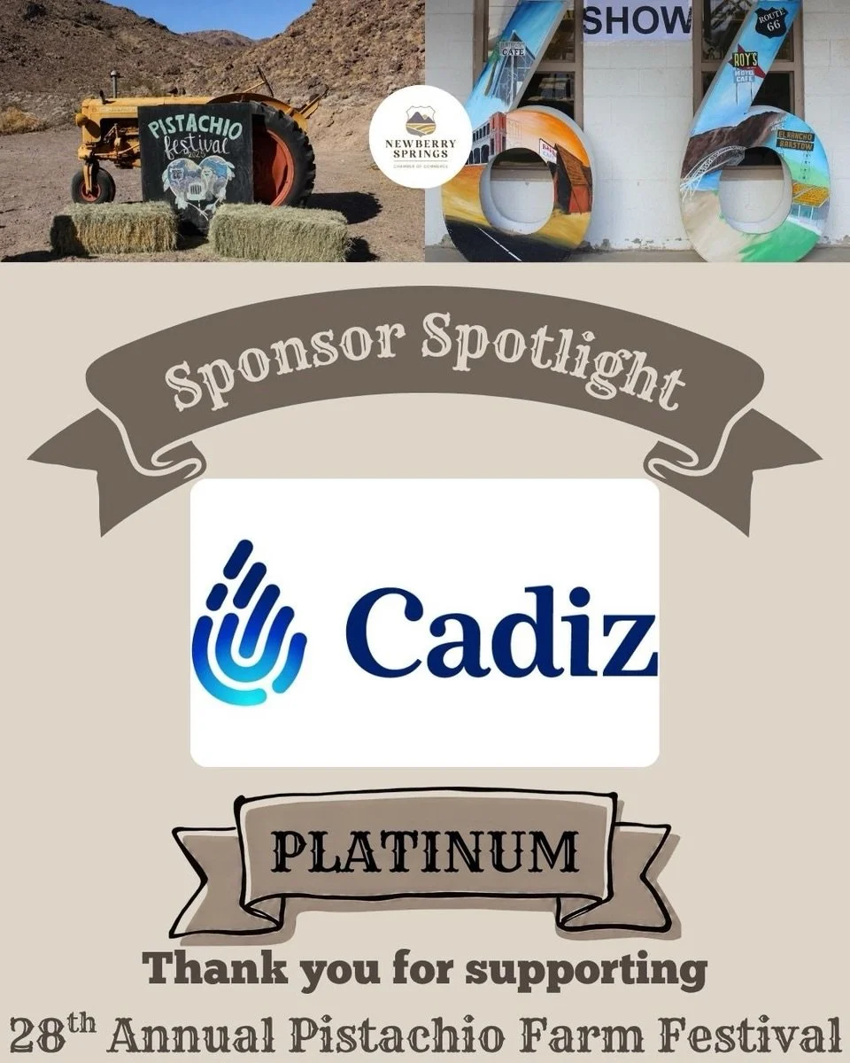 SPONSOR SHOUTOUT 

CADIZ 

The Pistachio Farm Festival is growing bigger and better, and we couldn&rsquo;t do it without the generous support of the incredible people and businesses  who believe in what we&rsquo;re building.

Your sponsorship helps u