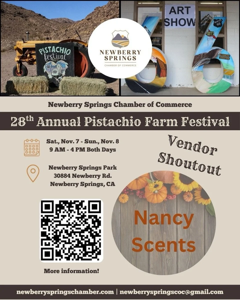 VENDOR SHOUTOUT!

NANCY SCENTS

We&rsquo;re excited to introduce another amazing vendor joining us at the 28th Annual Pistachio Farm Festival! 💚

From unique finds to delicious treats, our vendors are a HUGE part of what makes this festival so speci