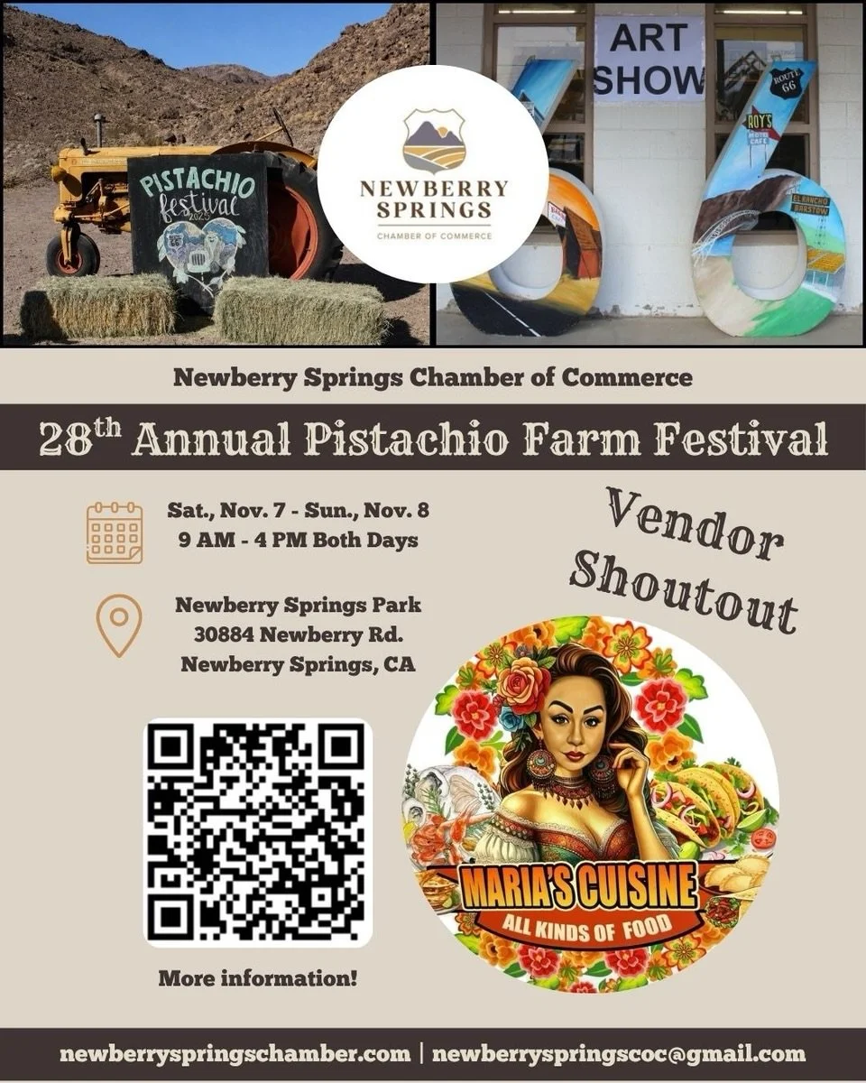 VENDOR SHOUTOUT!

MARIA&rsquo;S CUISINE 

We&rsquo;re excited to introduce another amazing vendor joining us at the 28th Annual Pistachio Farm Festival! 💚

From unique finds to delicious treats, our vendors are a HUGE part of what makes this festiva