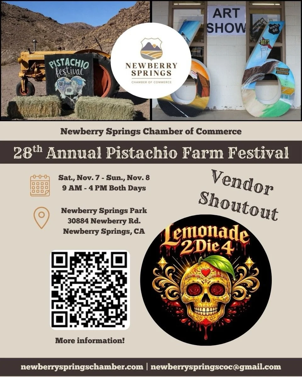 VENDOR SHOUTOUT!

@lemonade_2_die_4 

We&rsquo;re excited to introduce another amazing vendor joining us at the 28th Annual Pistachio Farm Festival! 💚

From unique finds to delicious treats, our vendors are a HUGE part of what makes this festival so