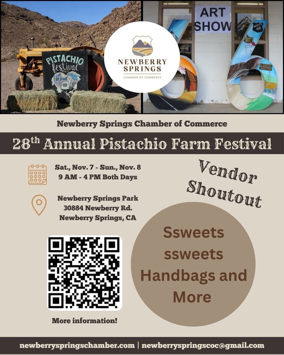 VENDOR SHOUTOUT!

SSWEETS HANDBAGS AND MORE

We&rsquo;re excited to introduce another amazing vendor joining us at the 28th Annual Pistachio Farm Festival! 💚

From unique finds to delicious treats, our vendors are a HUGE part of what makes this fest