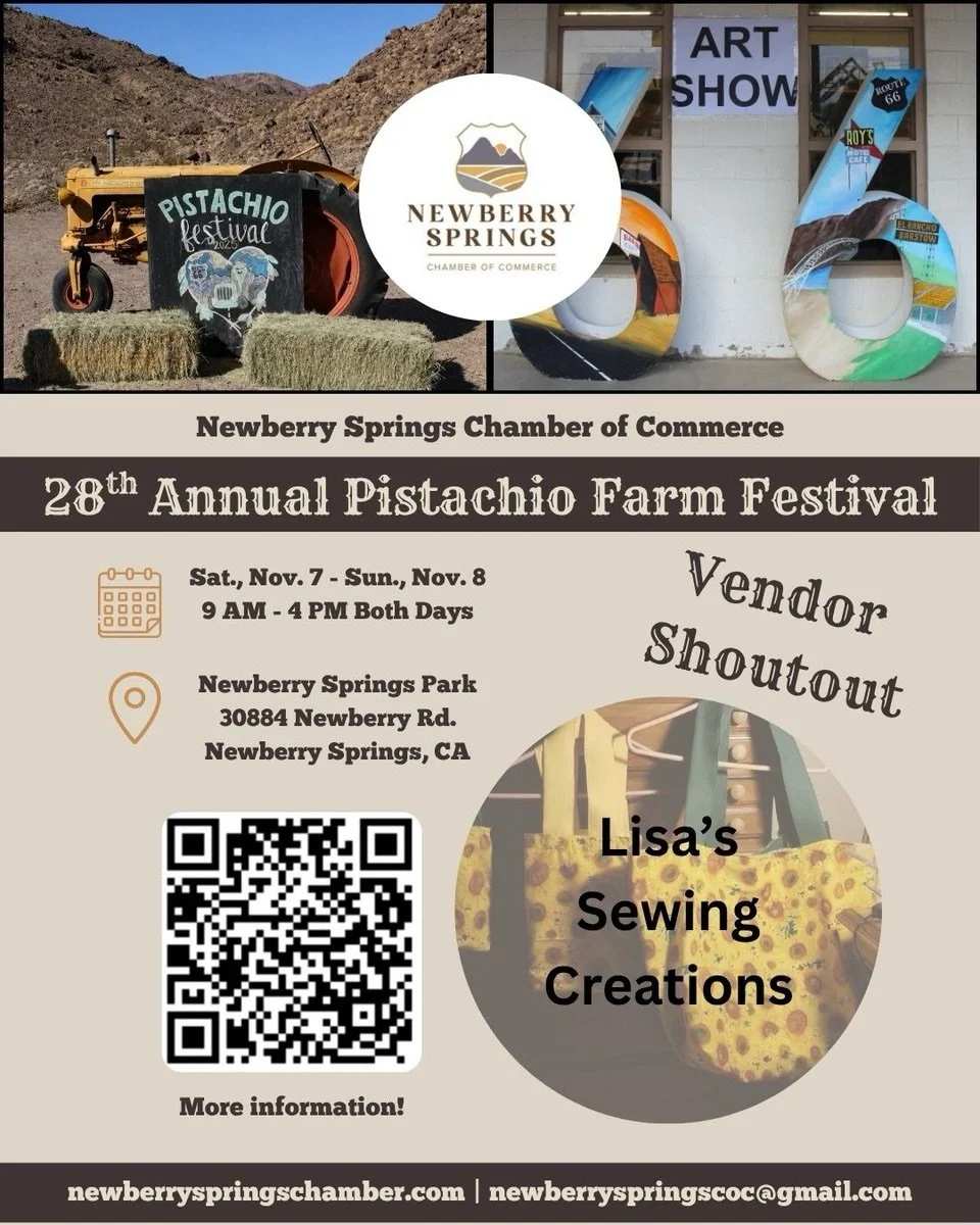 VENDOR SHOUTOUT!

LISA&rsquo;S SEWING CREATIONS 

We&rsquo;re excited to introduce another amazing vendor joining us at the 28th Annual Pistachio Farm Festival! 💚

From unique finds to delicious treats, our vendors are a HUGE part of what makes this