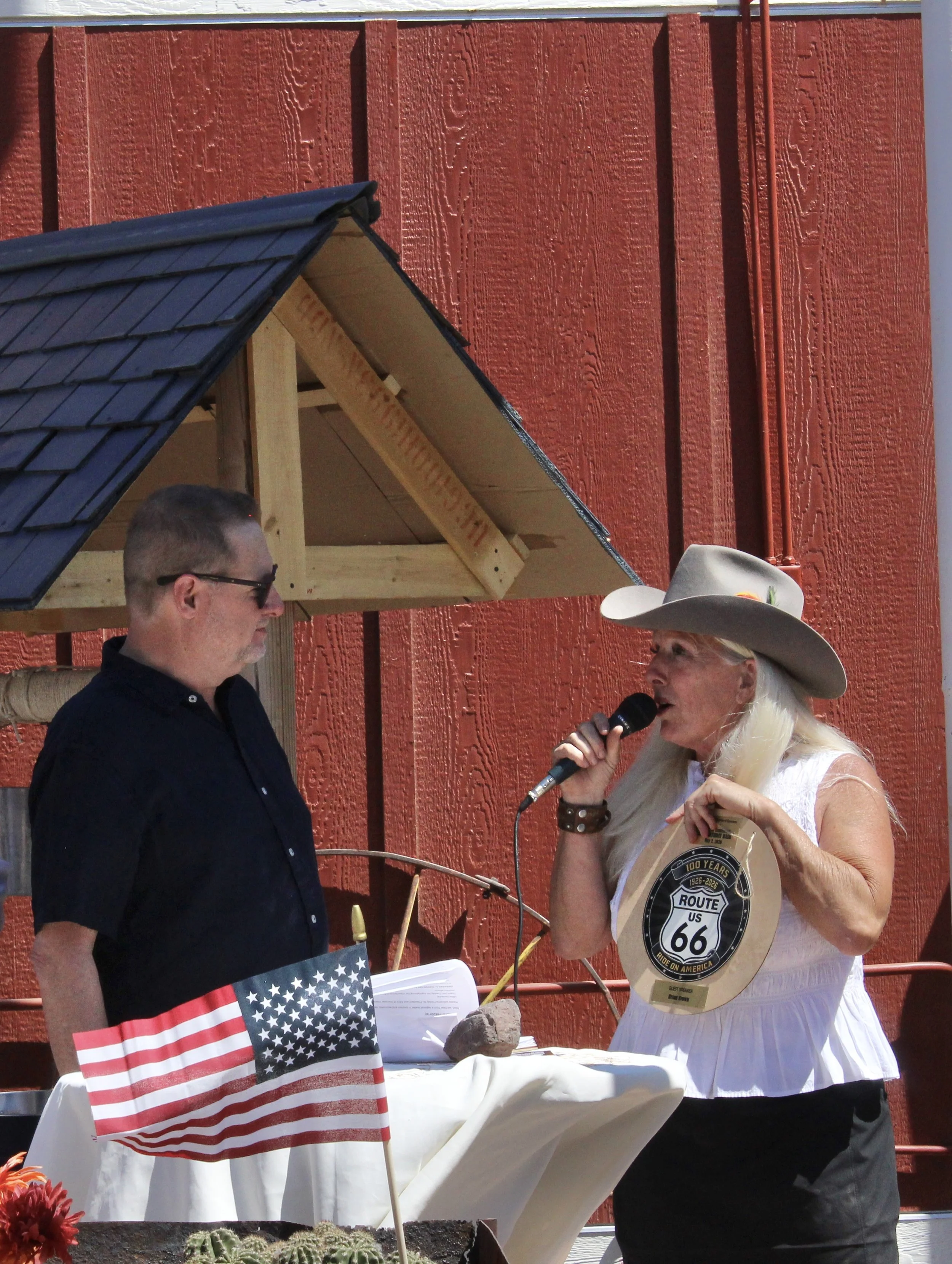 Brian Brown, National Route 66 Centennial Monument Project Director with Chamber President, Renee Kaminski