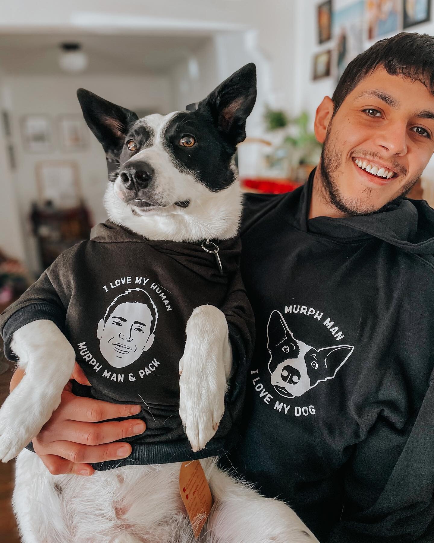 When matching sweaters is simply not enough. Custom illustrations, cut and ironed into some matching sweaters 🤩💕 Best dog dad + good boy combo around.