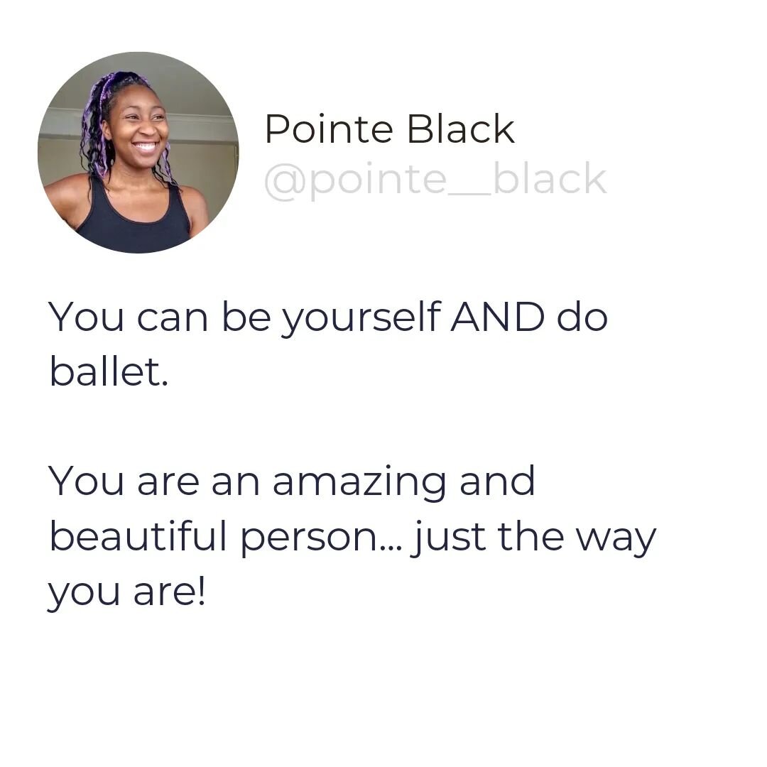 Be yourself 🥰

Even in a dance studio 💃🏾

Even with a teacher that might look down on you...

You owe it YOURSELF, more than anyone else ✨️ 

Just be you 💜

#pointeblack #mentalhealthawarenessmonth #beaware #beyourself #authenticity #majorkey #bl