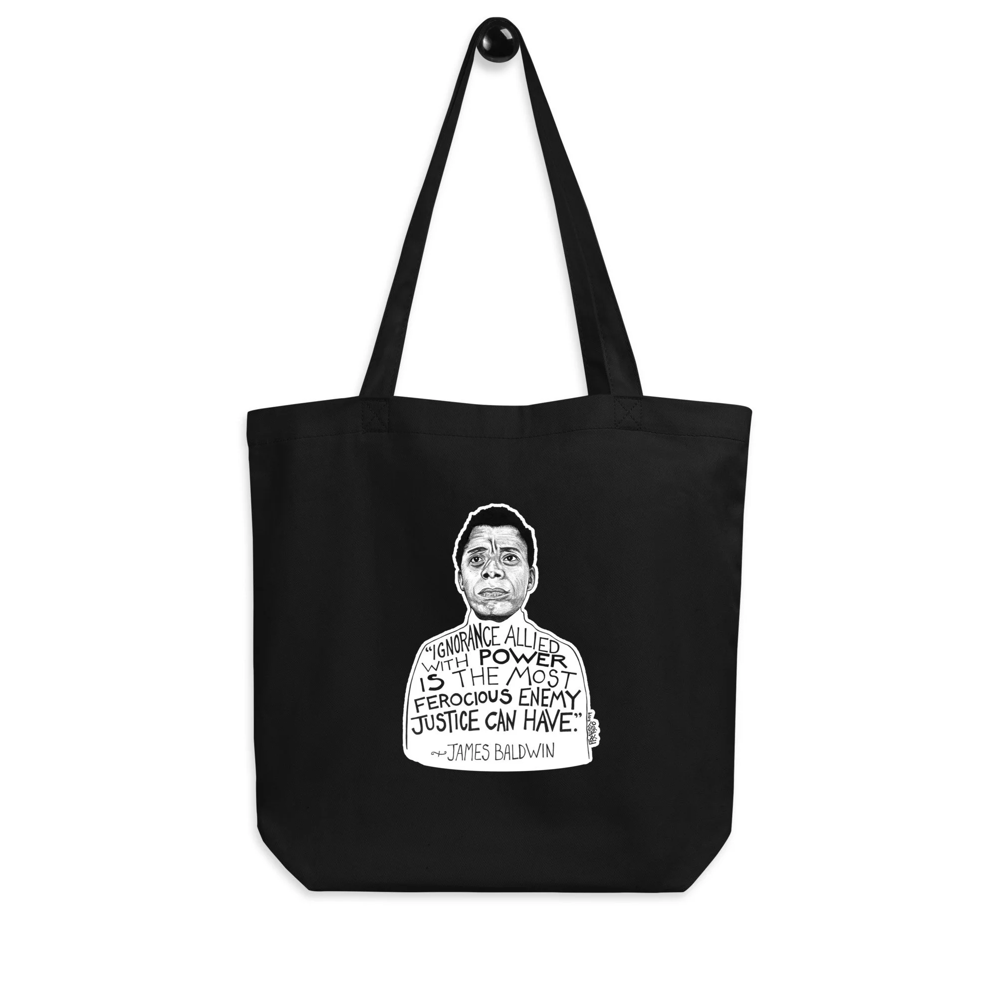 James Baldwin #1 Organic Tote Bag In Black By Artist Rick Frausto