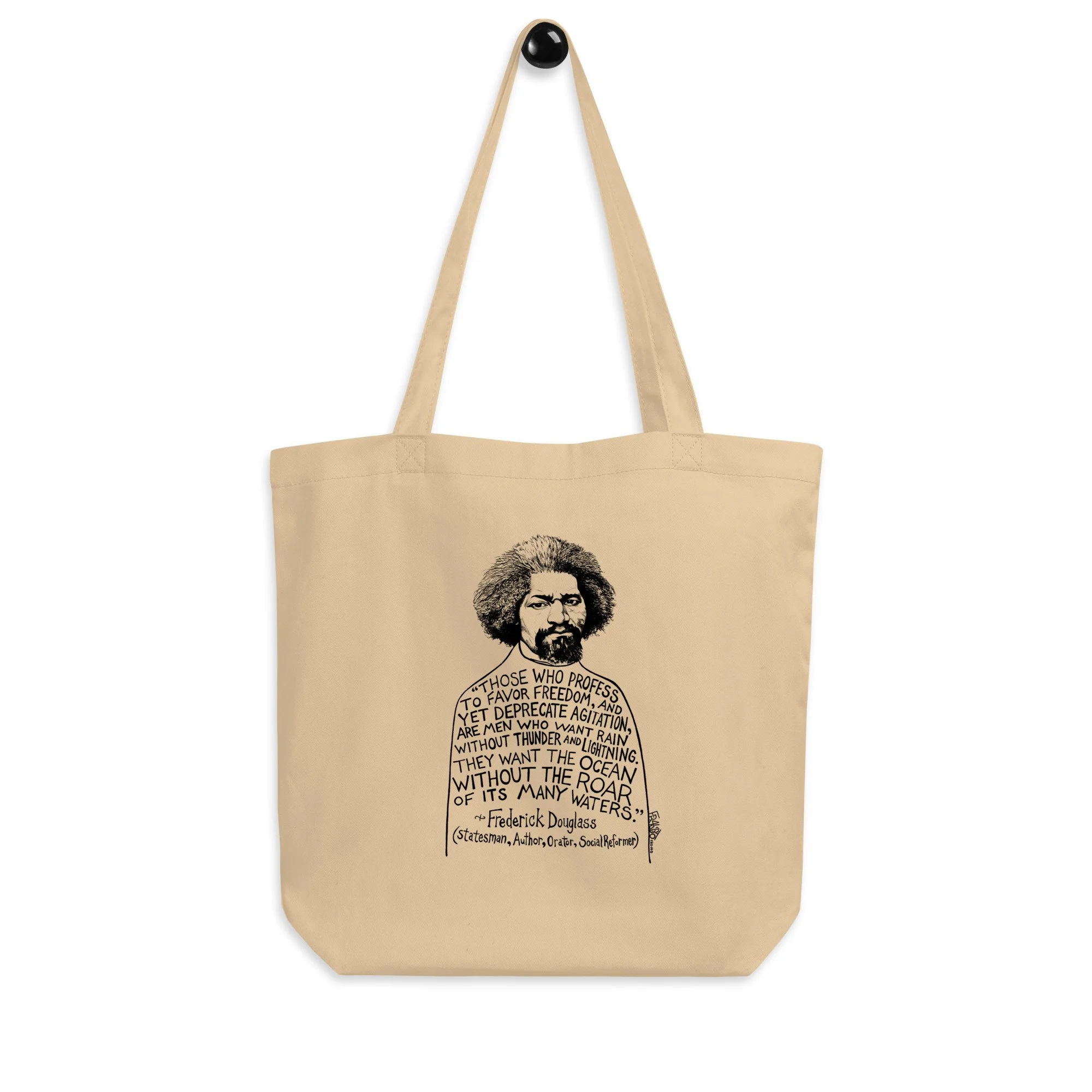 Frederick Douglass Organic Tote Bag In Oyster By Artist Rick Frausto