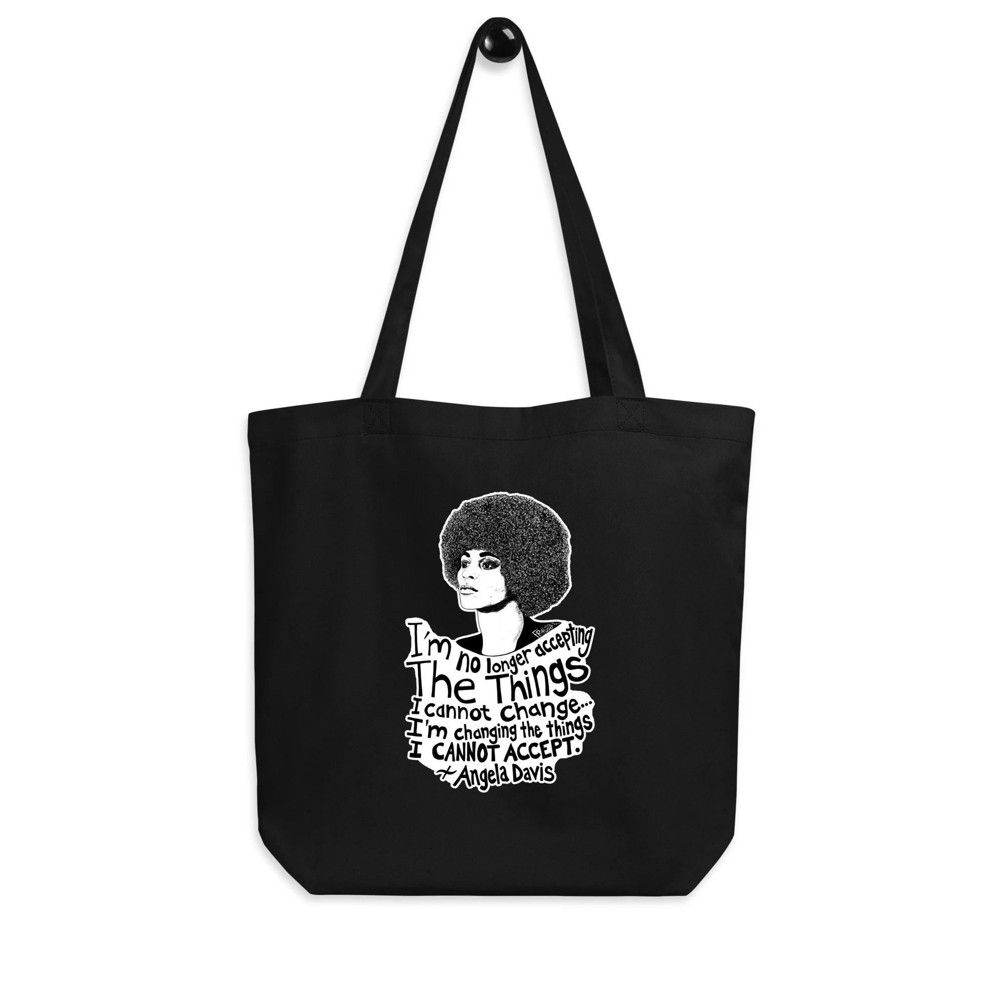Angela Davis Organic Tote Bag In Black By Artist Rick Frausto