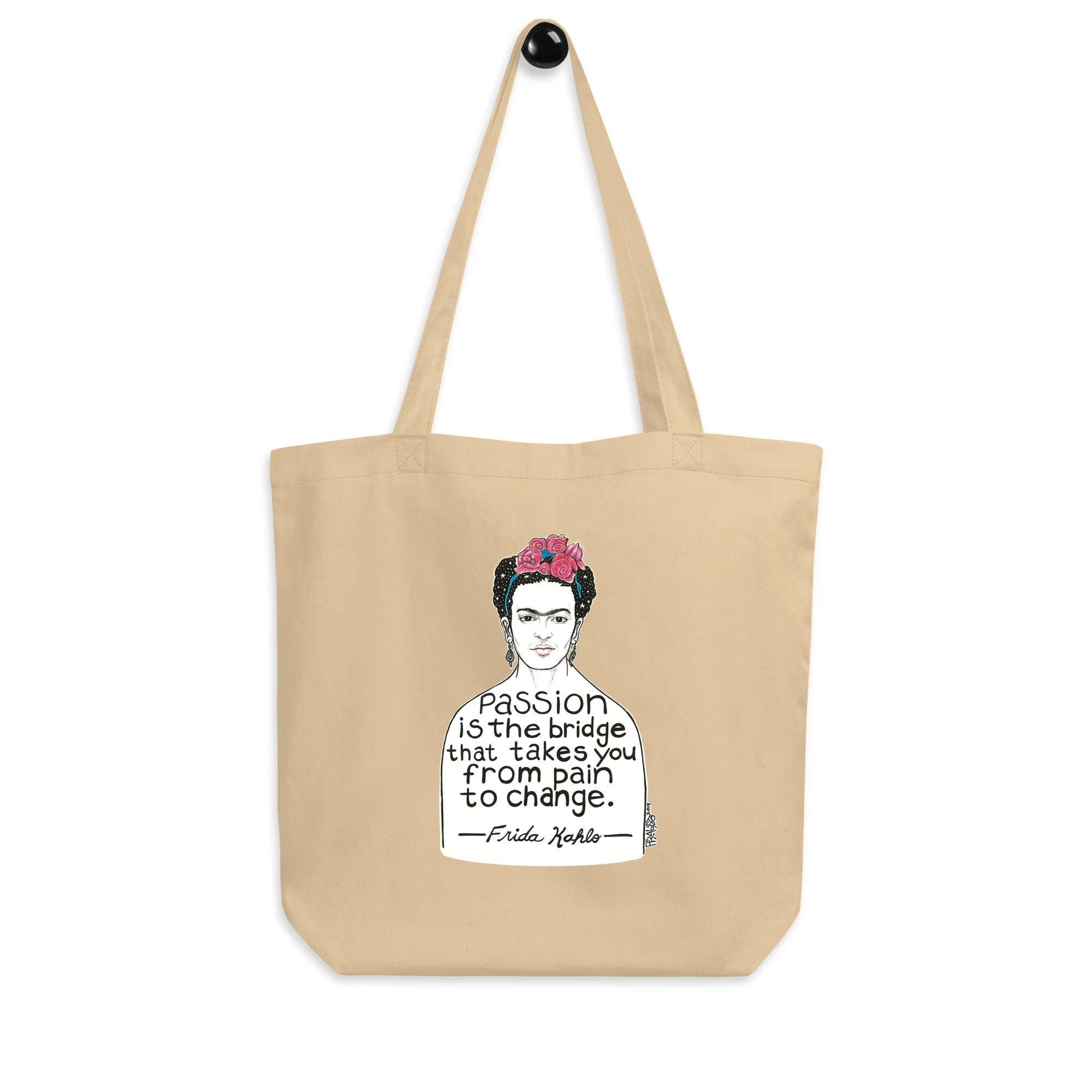 Frida Kahlo Organic Tote Bag In Oyster By Artist Rick Frausto
