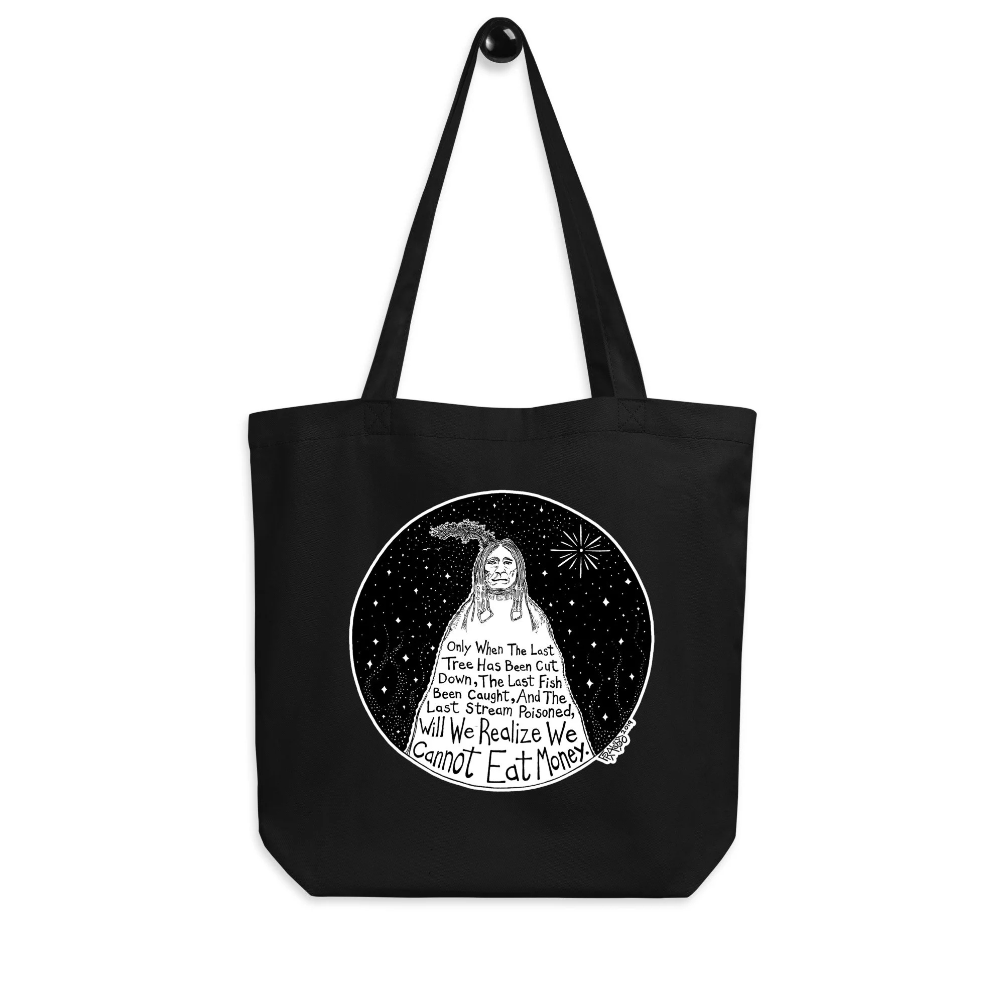 Native American Proverb #2 Eco Tote Bag In Black By Artist Rick Frausto