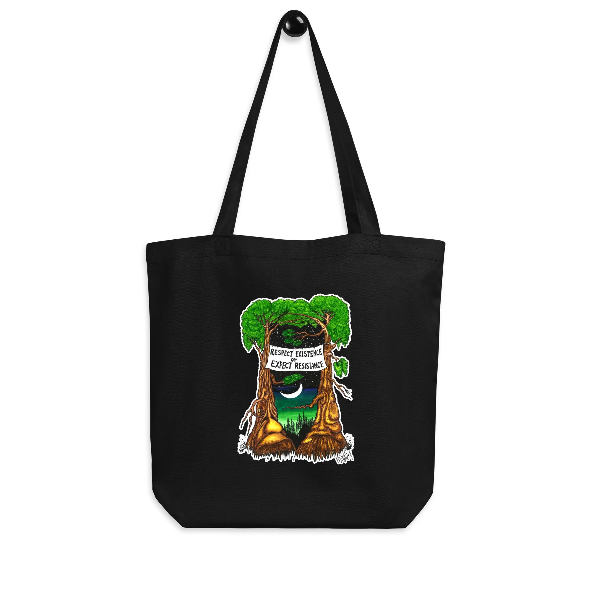 Respect Existence Organic Tote Bag In Black By Artist Rick Frausto