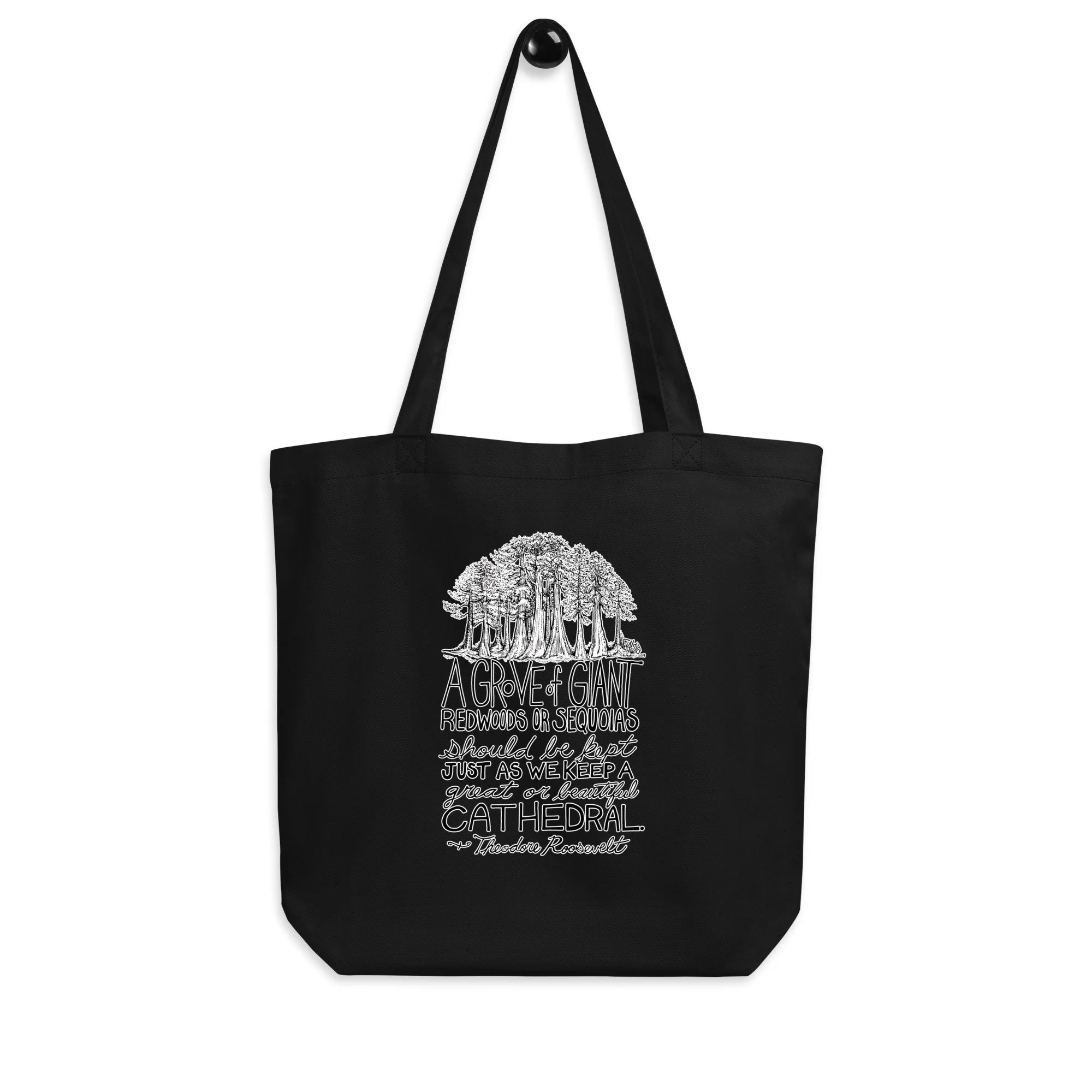 Redwoods Organic Tote Bag In Black By Artist Rick Frausto