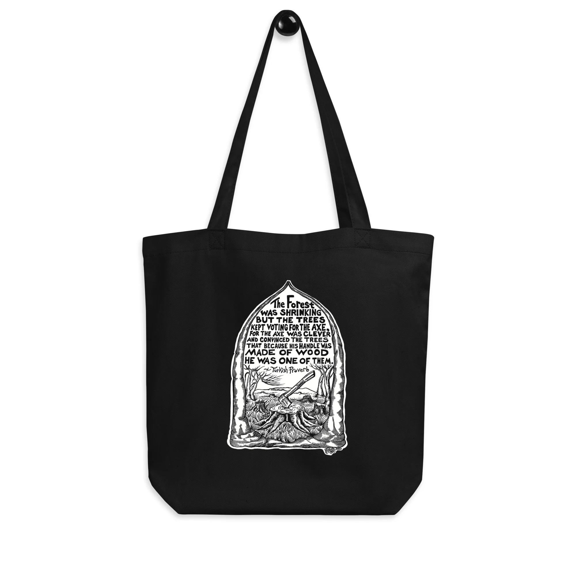 The Axe Organic Tote Bag In Black By Artist Rick Frausto