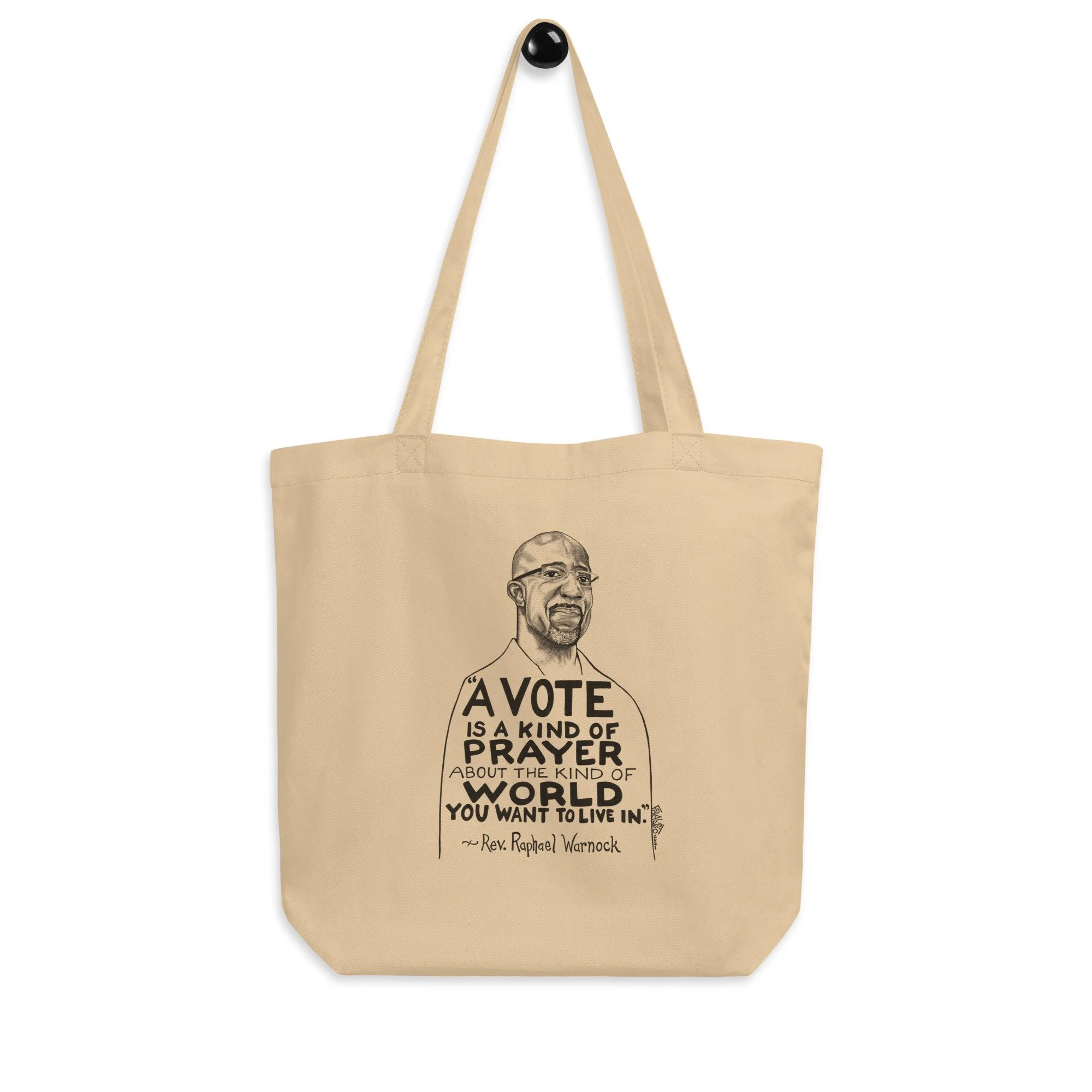 Rev. Raphael Warnock Organic Tote Bag In Oyster By Artist Rick Frausto