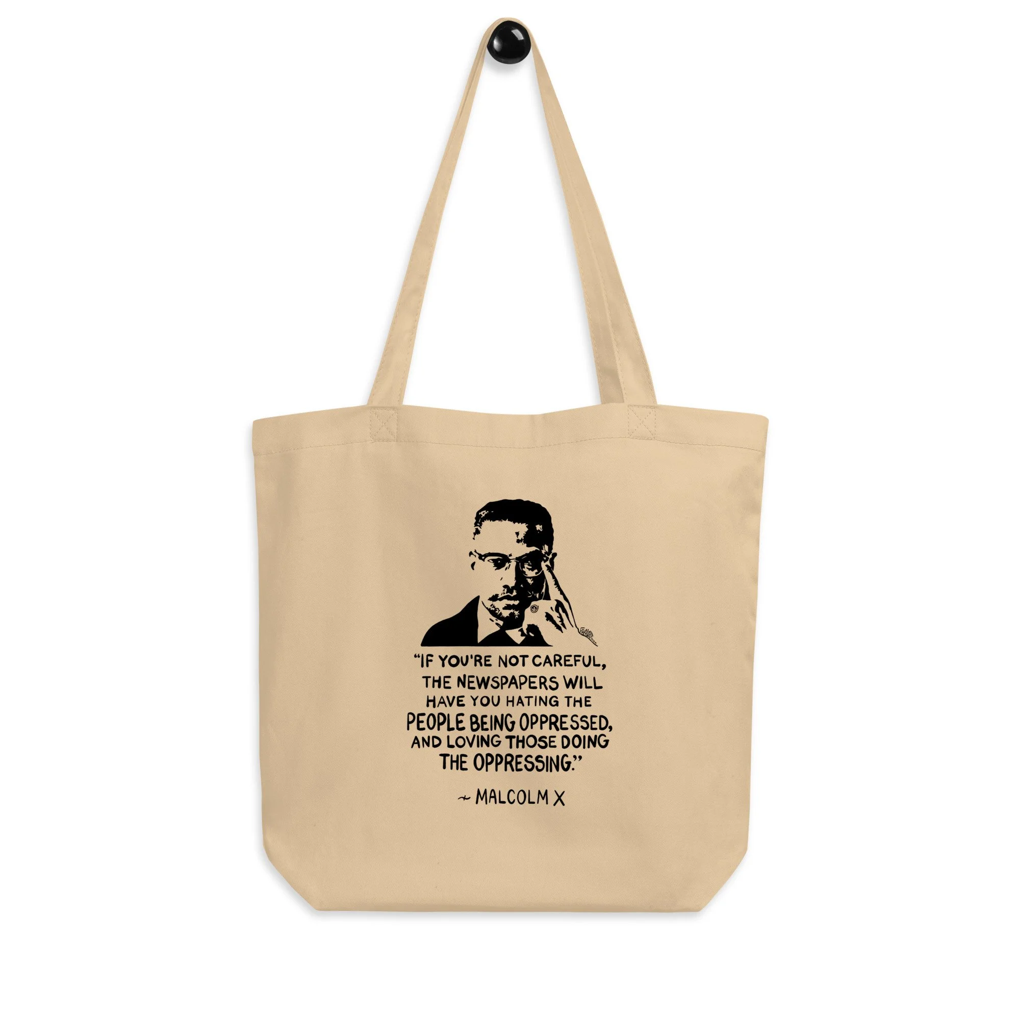 Malcolm X Organic Tote Bag In Oyster By Artist Rick Frausto
