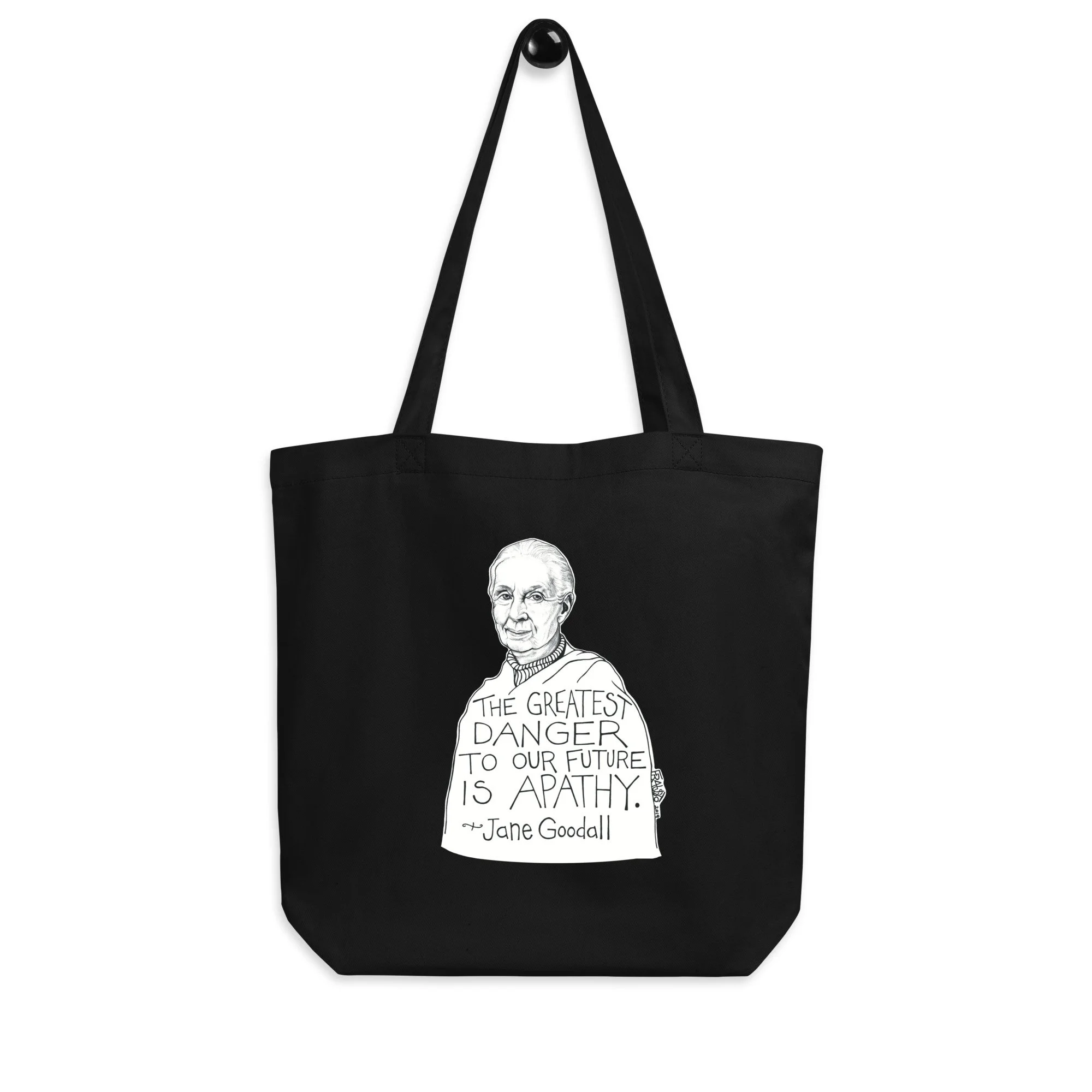 Jane Goodall #1 Organic Tote Bag In Black By Artist Rick Frausto
