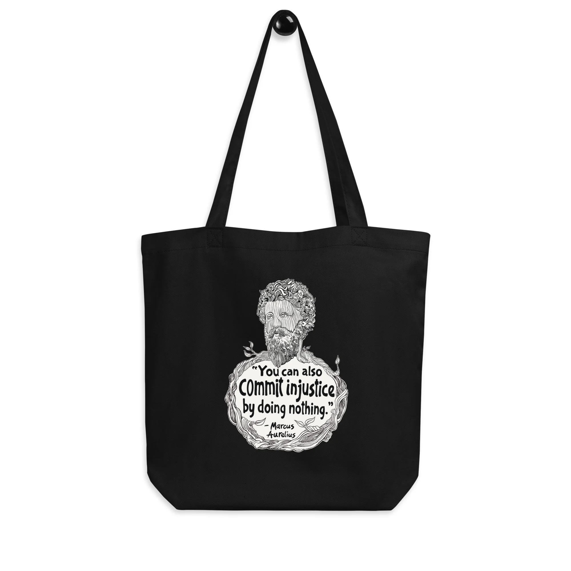 Marcus Aurelius Organic Tote Bag In Black By Artist Rick Frausto