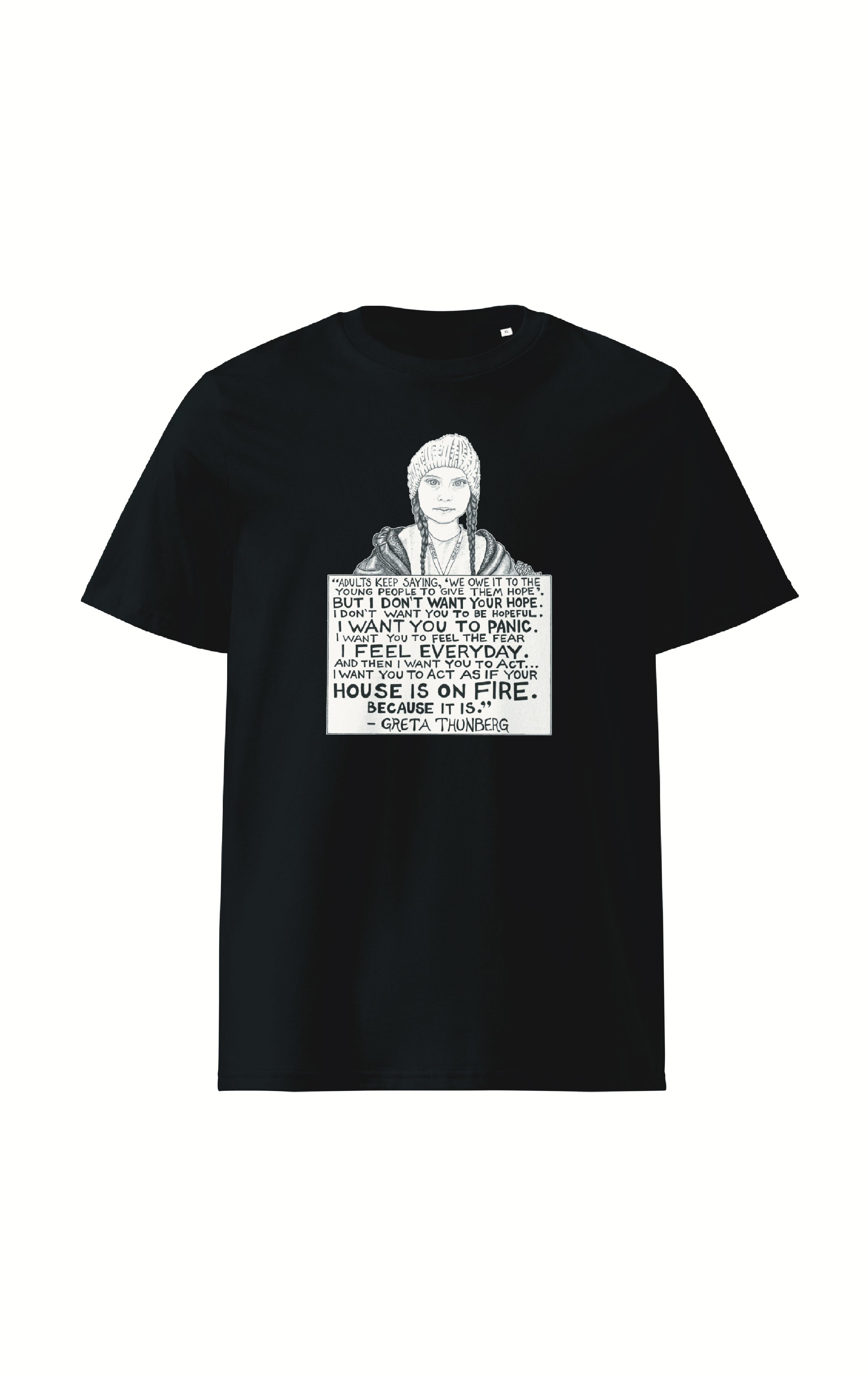 Greta Thunberg #1 Organic Cotton T-Shirt In Black By Artist Rick Frausto