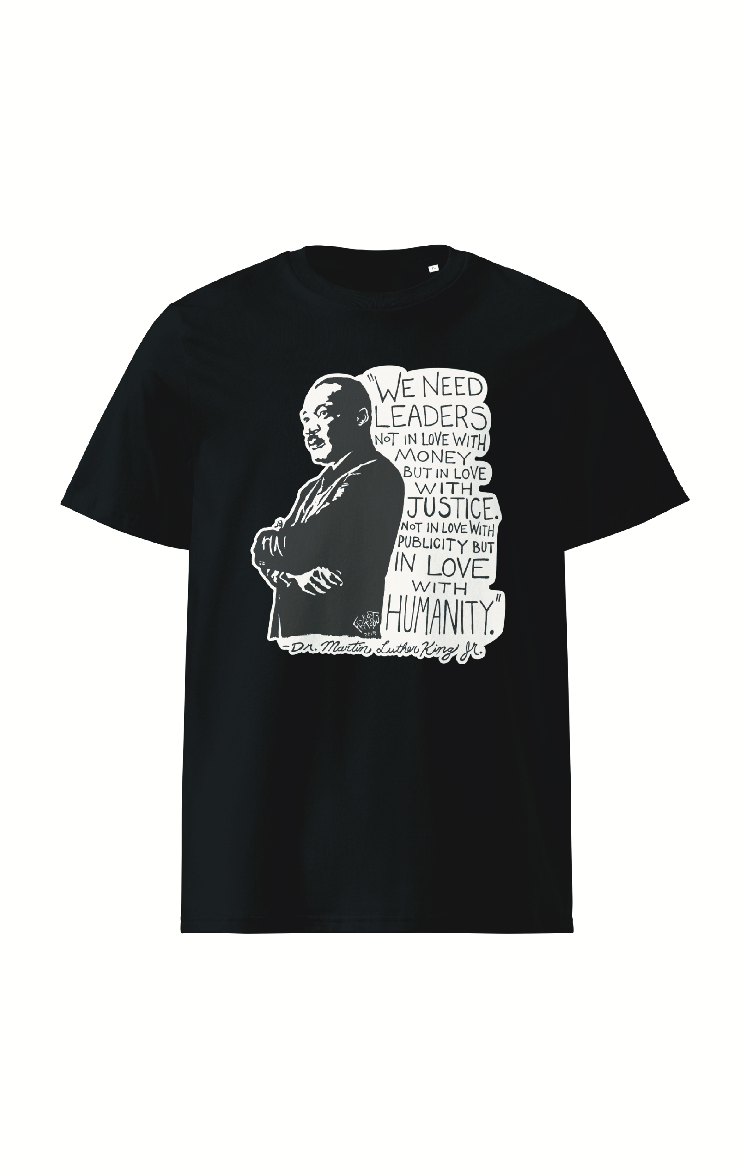 MLK Organic Cotton T-Shirt In Black By Artist Rick Frausto
