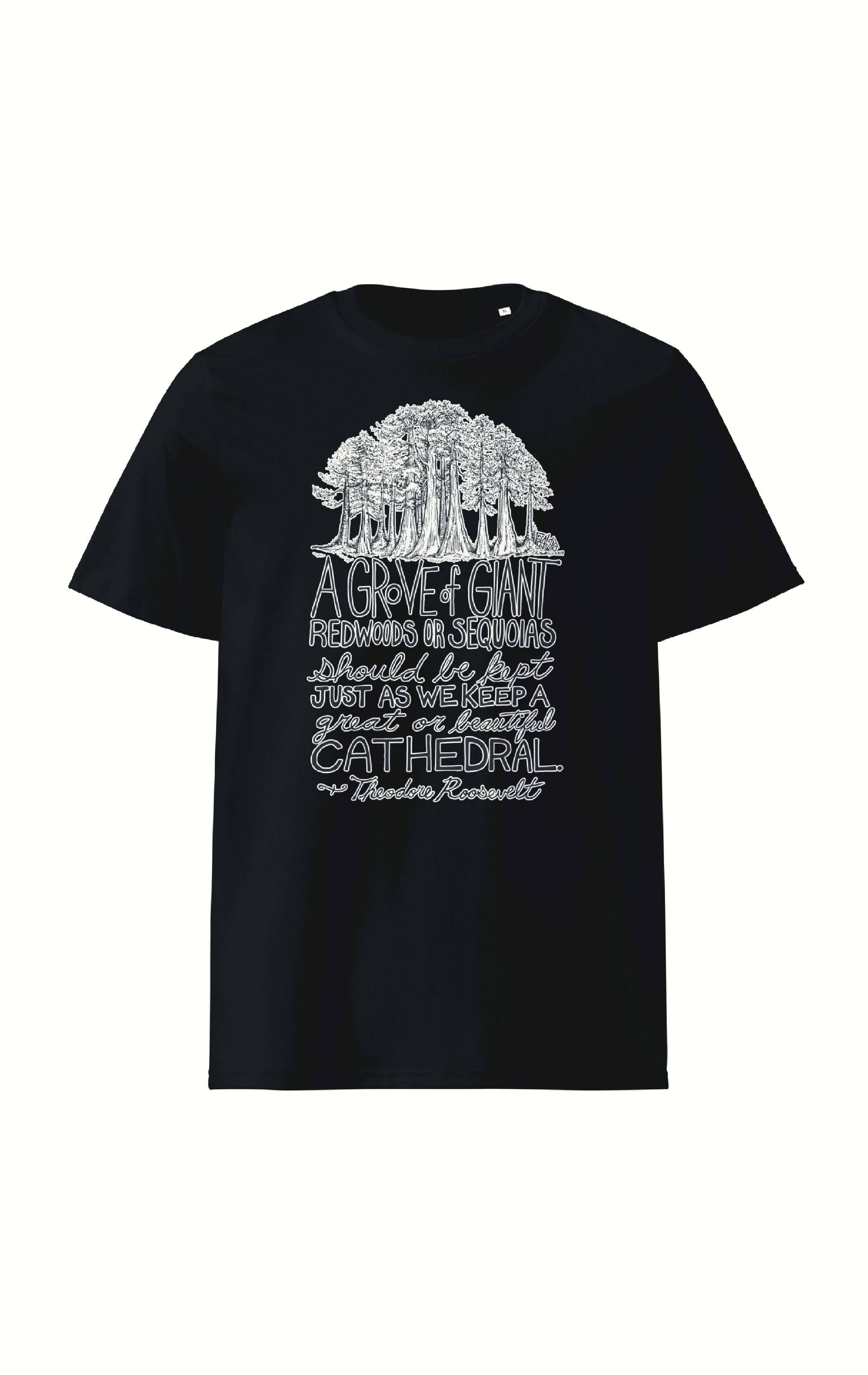 Redwoods Organic Cotton T-Shirt In Black By Artist Rick Frausto