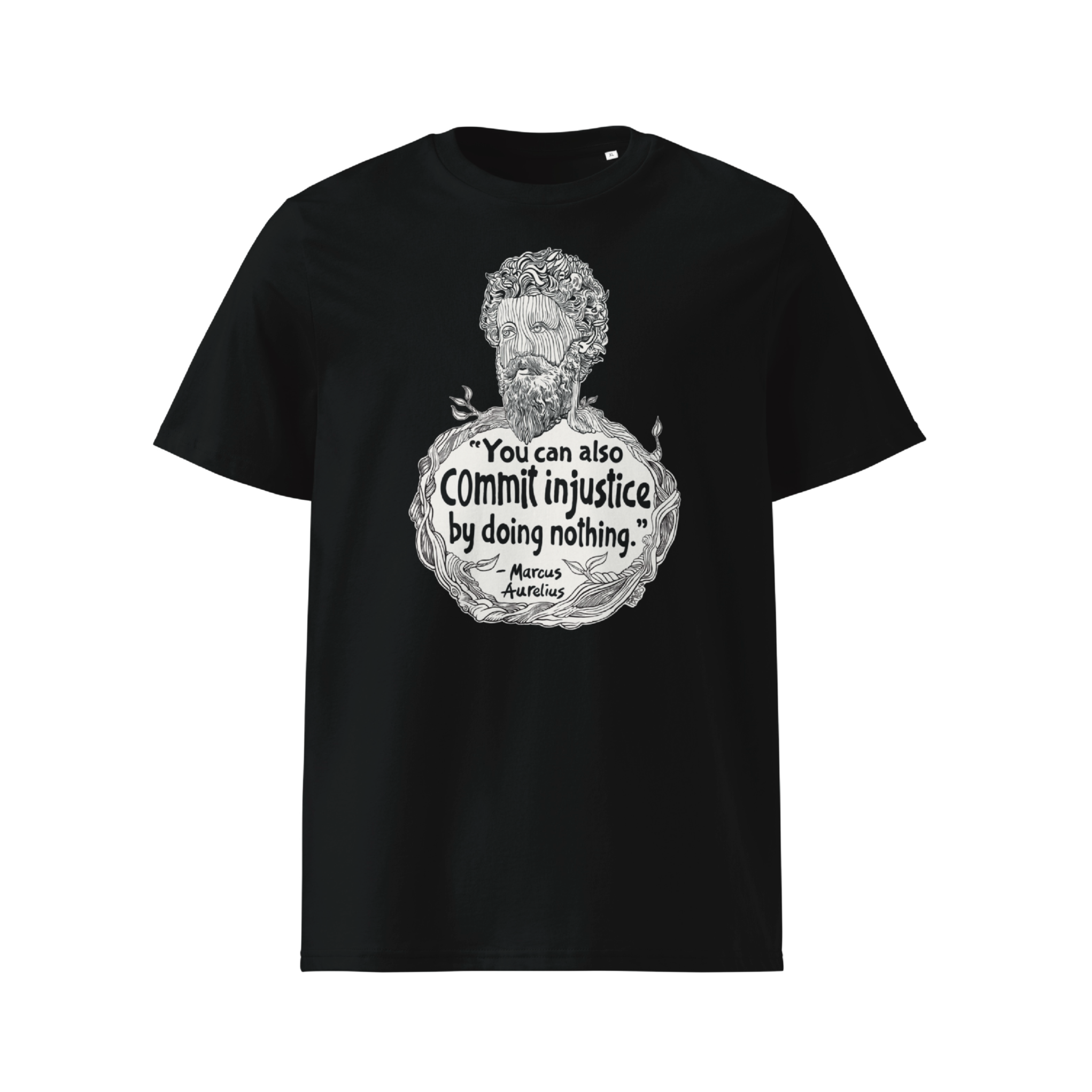 Marcus Aurelius Organic Cotton T-Shirt in black By Artist Rick Frausto