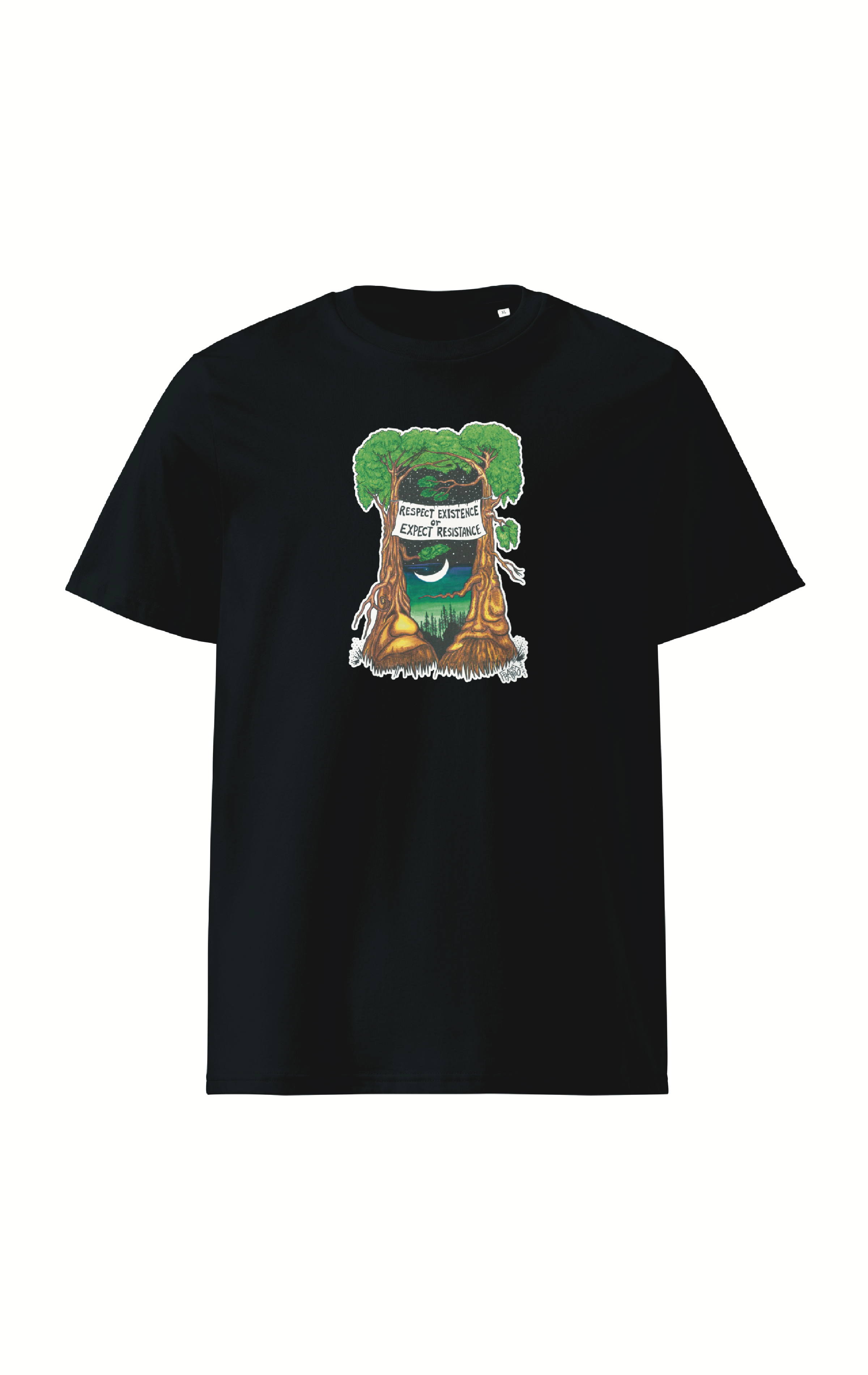 Respect Existence Organic Cotton T-Shirt In Black By Artist Rick Frausto