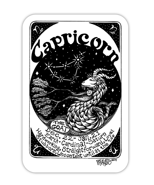 Capricorn Zodiac Eco-Friendly Sticker By Artist Rick Frausto