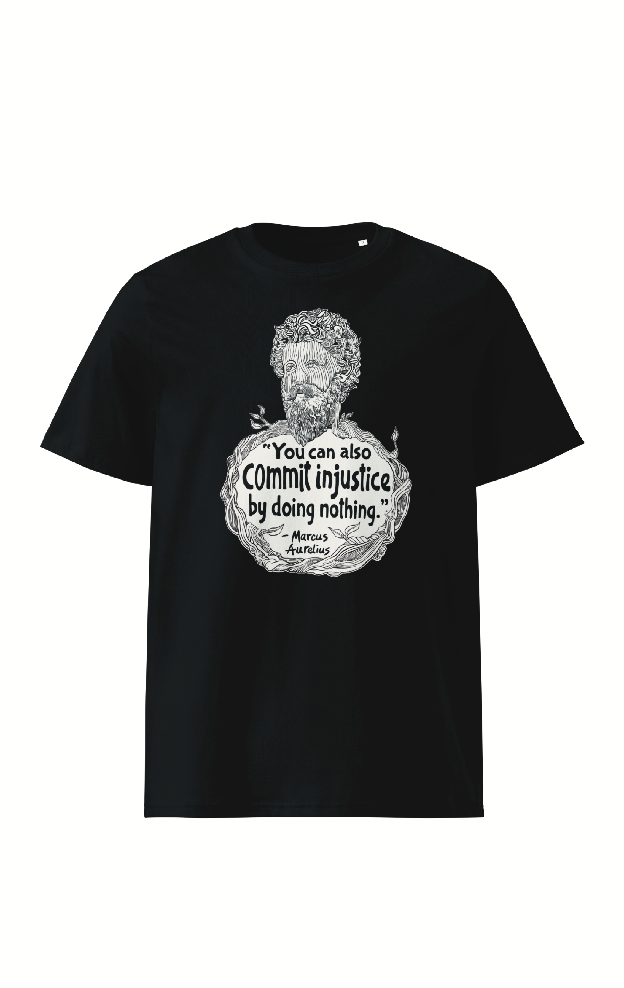 Marcus Aurelius Organic Cotton T-Shirt in black By Artist Rick Frausto