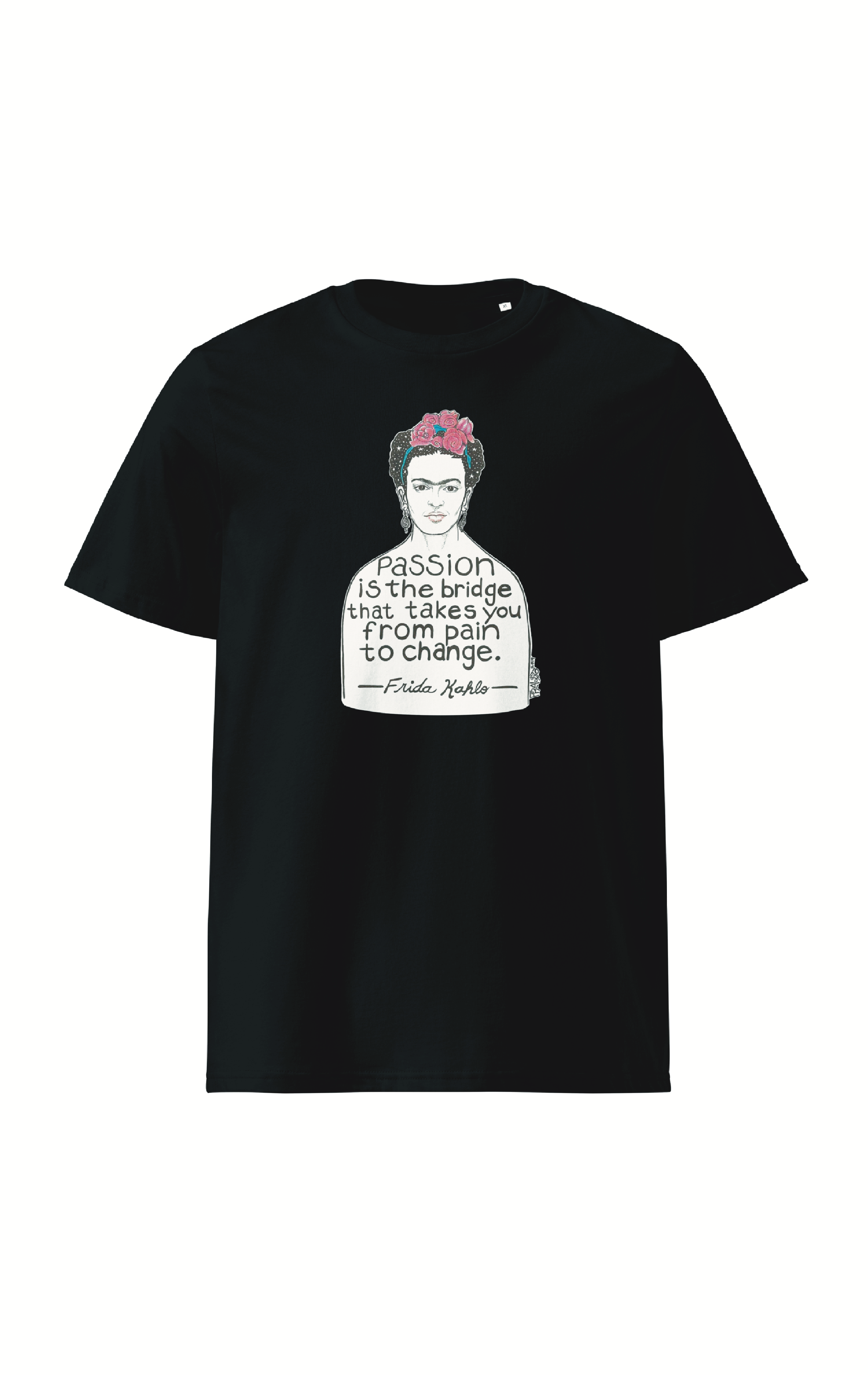 Frida Kahlo Organic Cotton T-Shirt In Black By Artist Rick Frausto