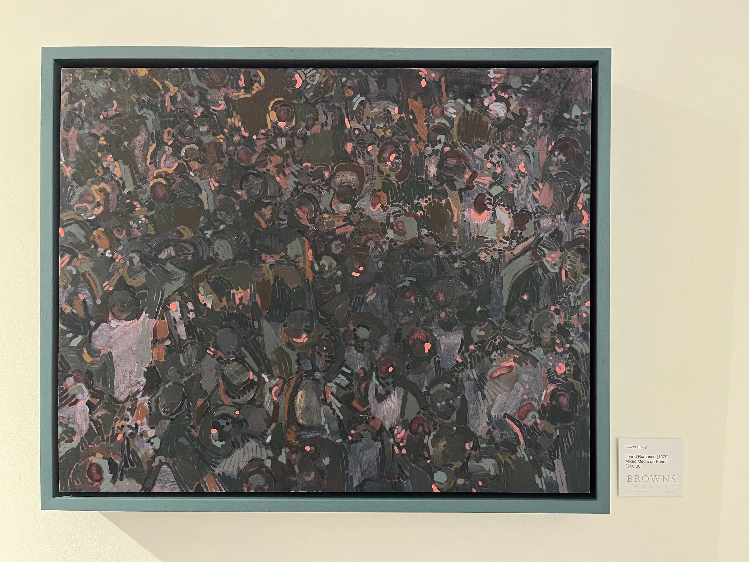 I Find Romance (1979), 2023, 50cm x 40cm, oil and oil pastel on plywood panel, framed and available from Browns Gallery, Inverness