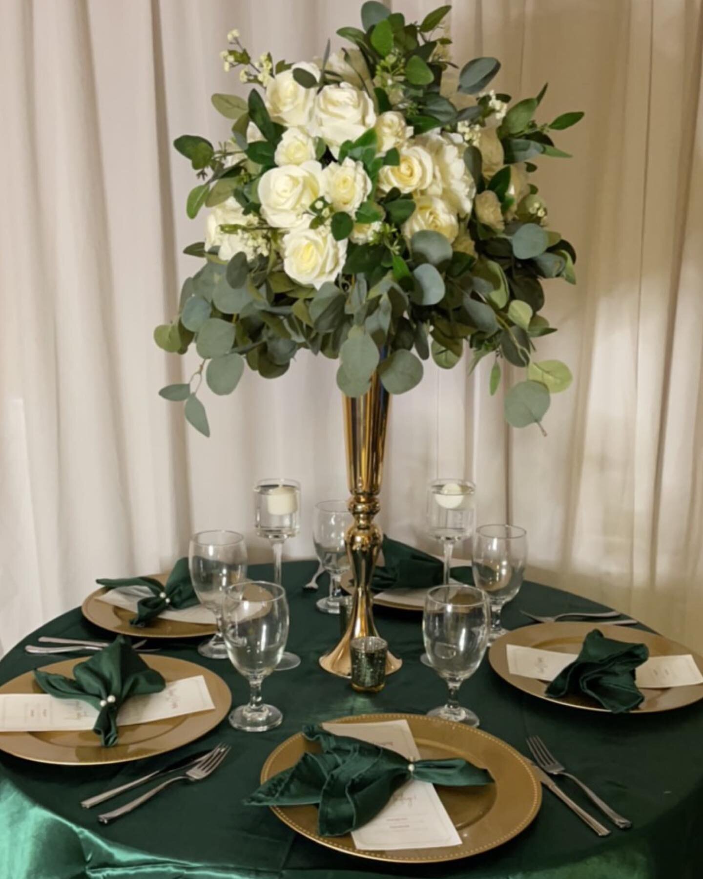 Mock table Wednesday! 
We decided to make a few different tables with some of the same colors . We really love gold as an accent color 🥰! Contact us today for a consultation! 

#mocktable #mocktablesetup #weddings  #weddingdecorating #decor #inquire