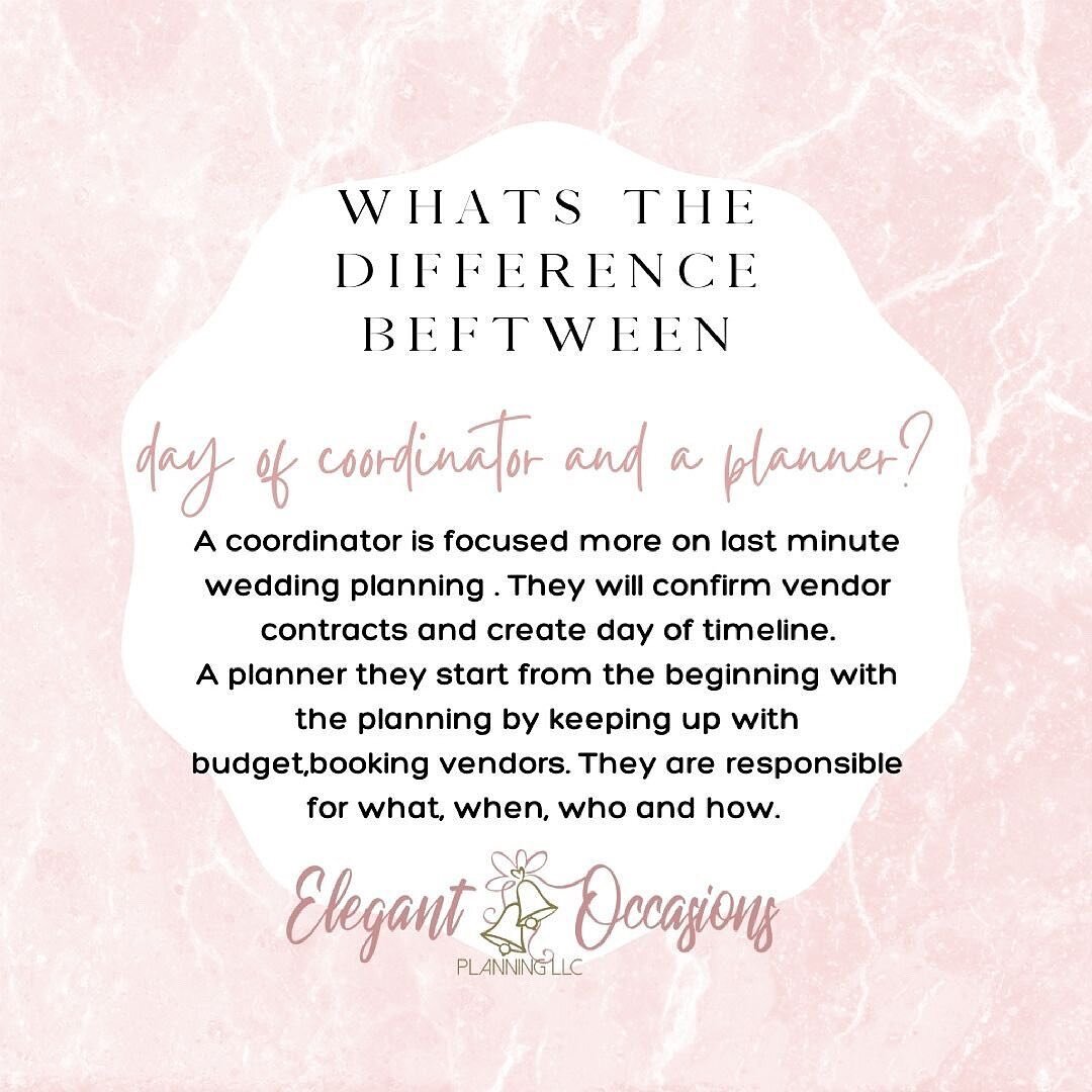 Another big tip brides 🥰 

A wedding coordinator deals with 90-30 days before the wedding. They handle guest list confirming last minutes vendors and reaching out to them as well. Making sure your wedding day runs smoothly. 

A wedding planner handl