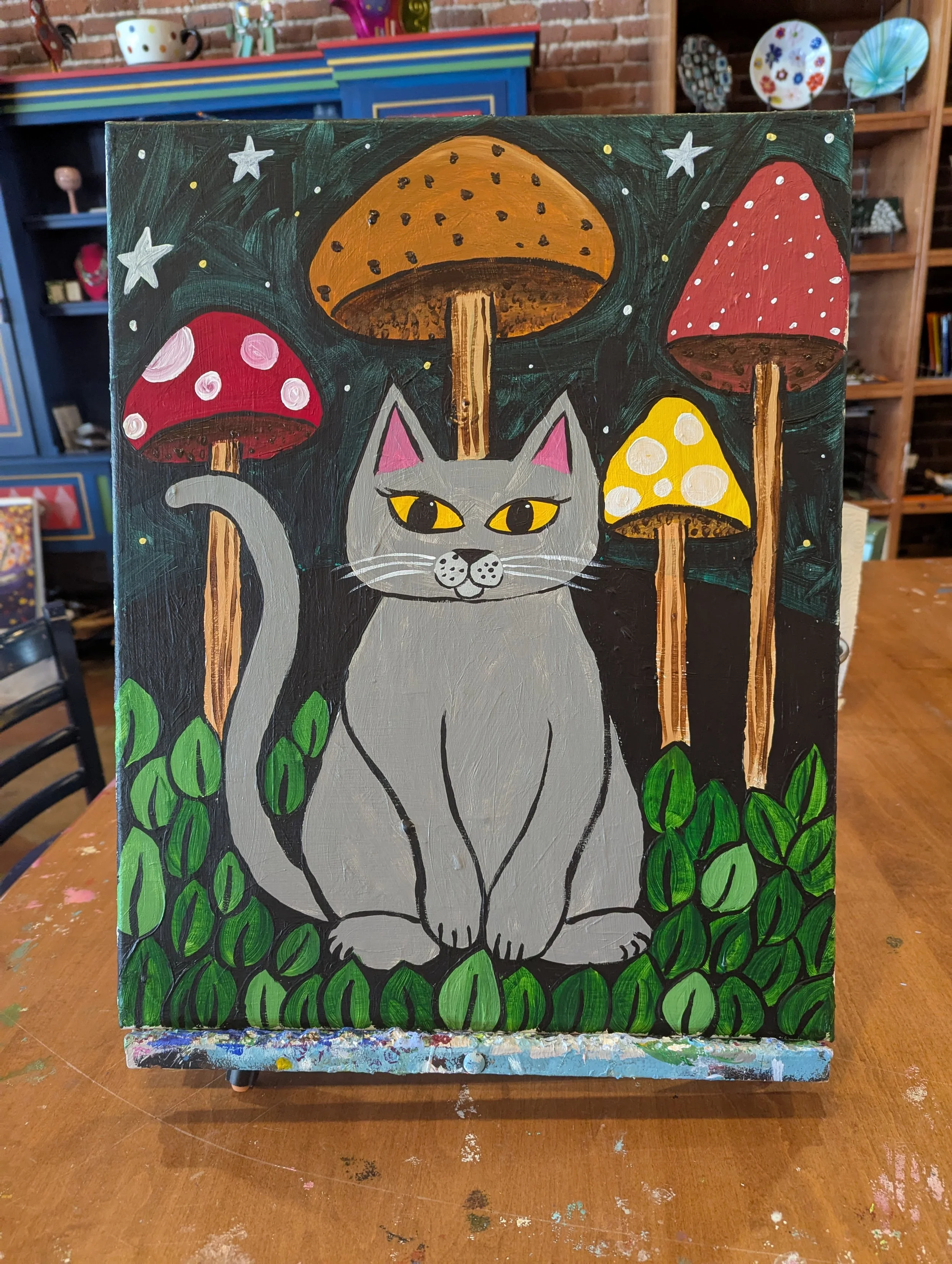 “Mushroom Cat” Canvas Class
