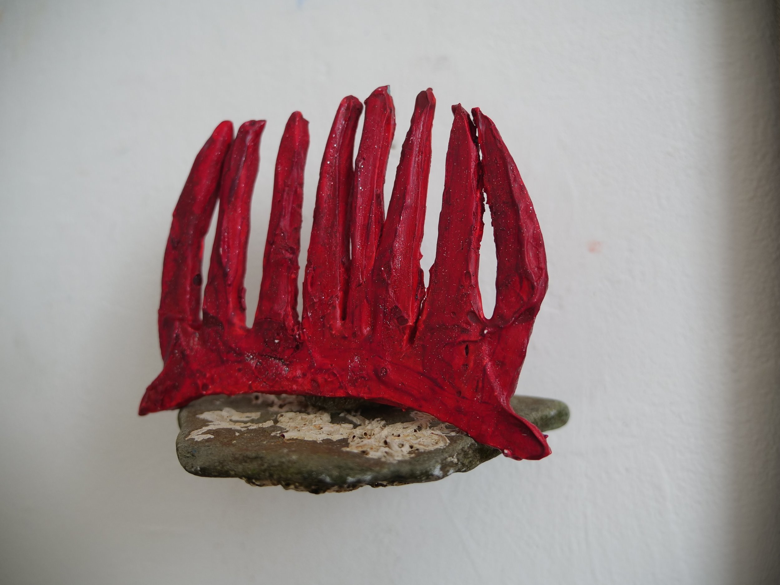 ‘Mermaid Comb’ 2023, (foam board, paint, fossilised rock shelf), 13cm x 12cm