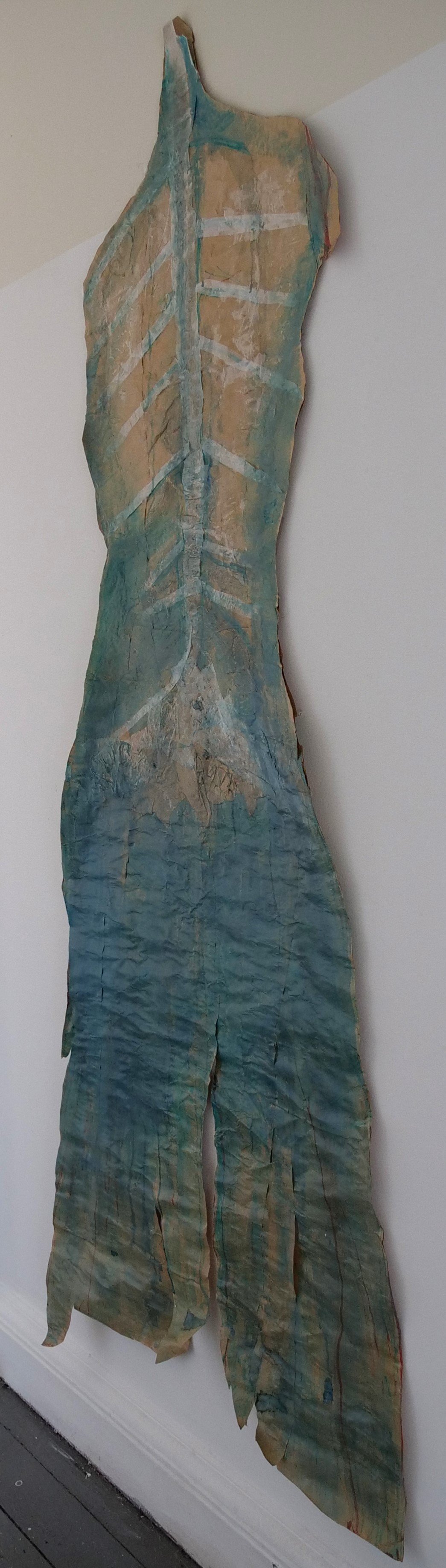 'Dress pattern for a mermaid'  (2022) Papier Mache with ink and gouache, 33' x 21'
