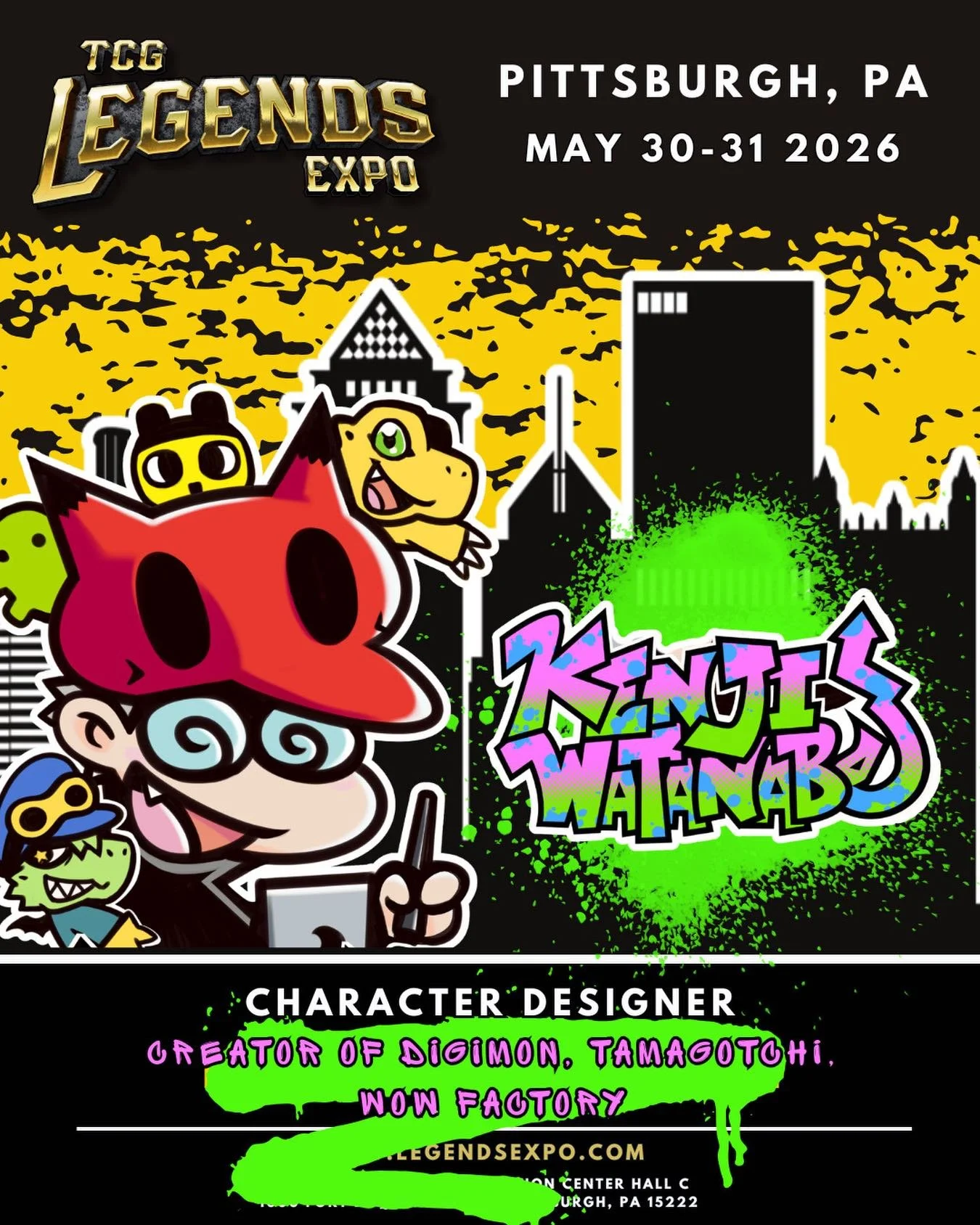 🚨 GUEST ANNOUNCEMENT 🚨

The legend himself is coming to Pittsburgh! 🎨✨

We are BEYOND excited to welcome Kenji Watanabe (@jinke_jinke) to TCG Legends Expo! As the iconic character designer behind Digimon and Tamagotchi, Kenji-san&rsquo;s creations